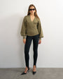 Topshop v-neck cinch waist sweat in khaki