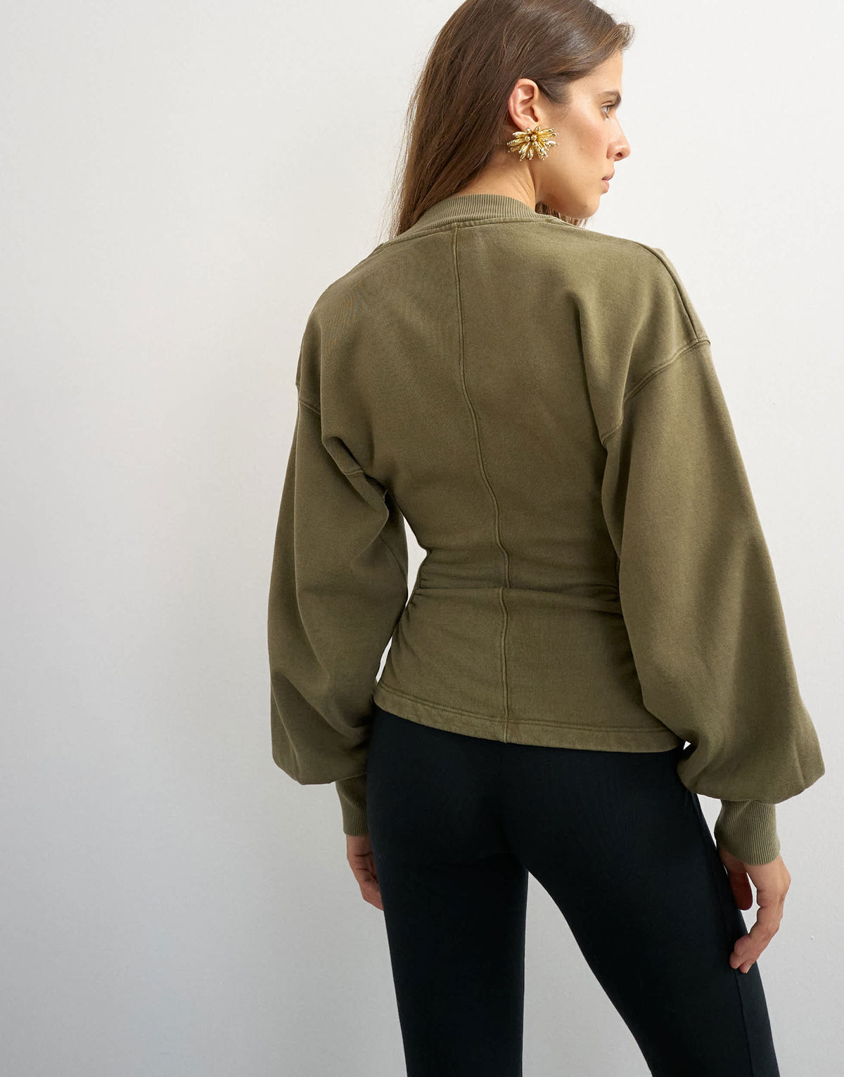Topshop v-neck cinch waist sweat in khaki