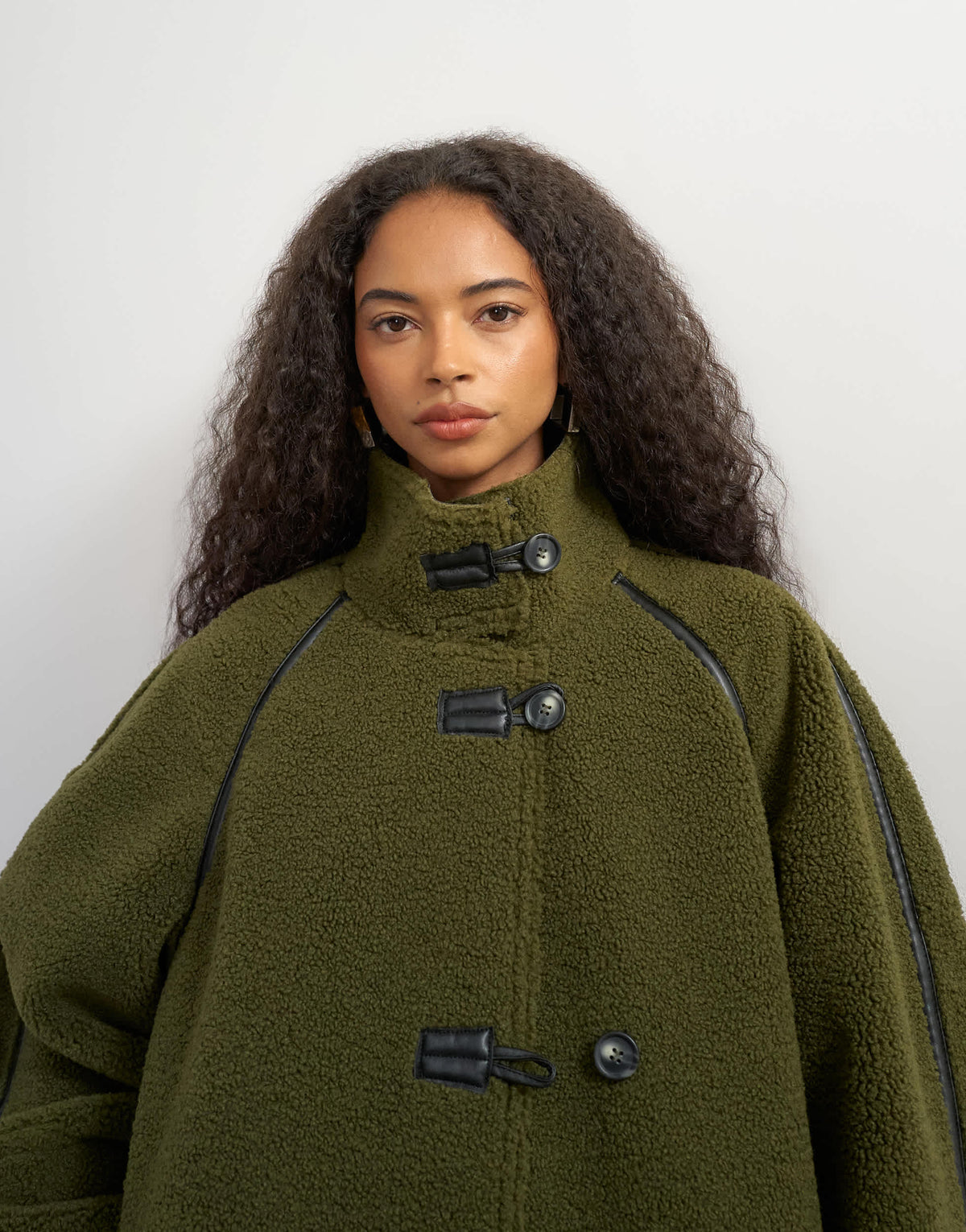 Topshop longline borg coat in green