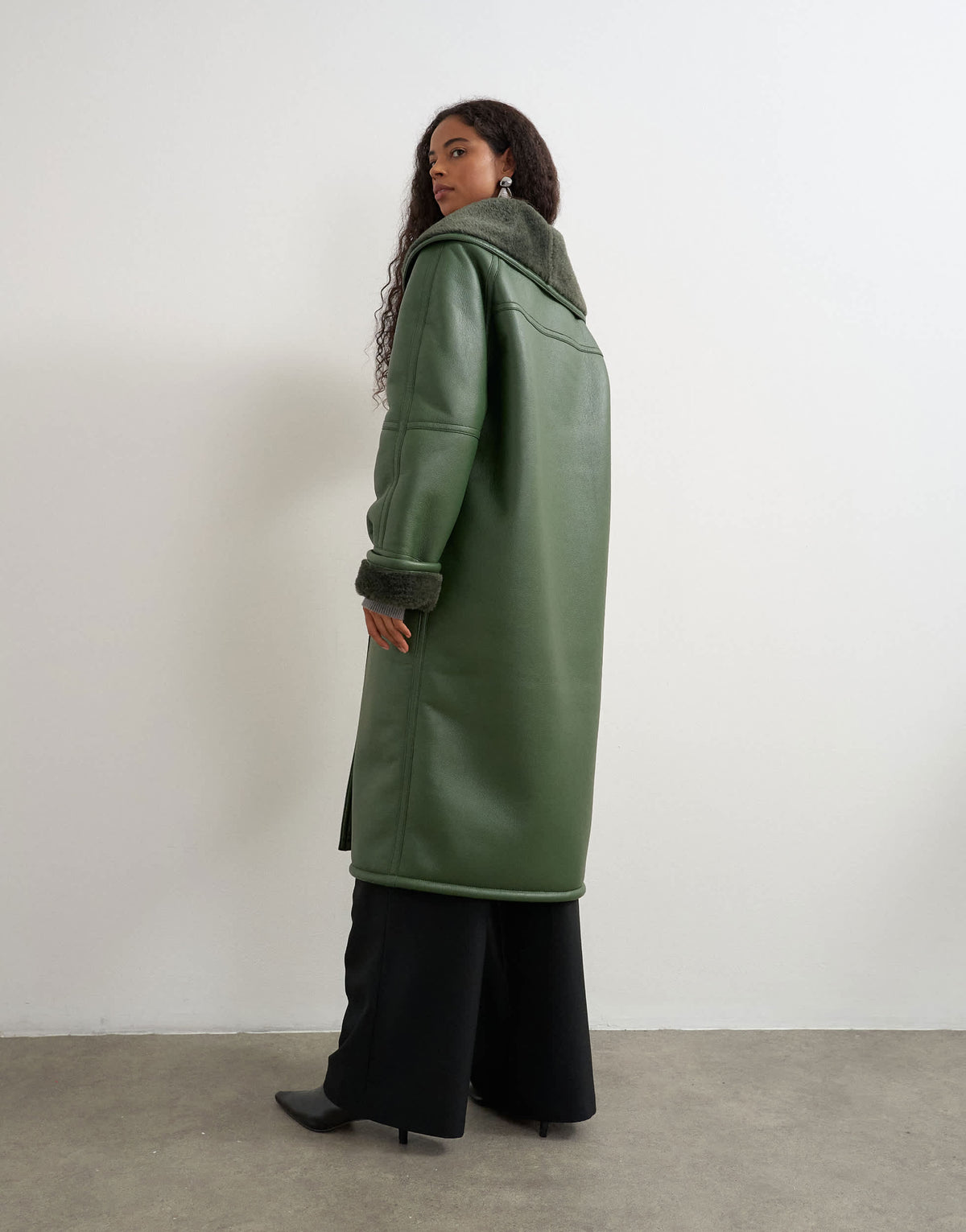 Topshop longline borg coat in green
