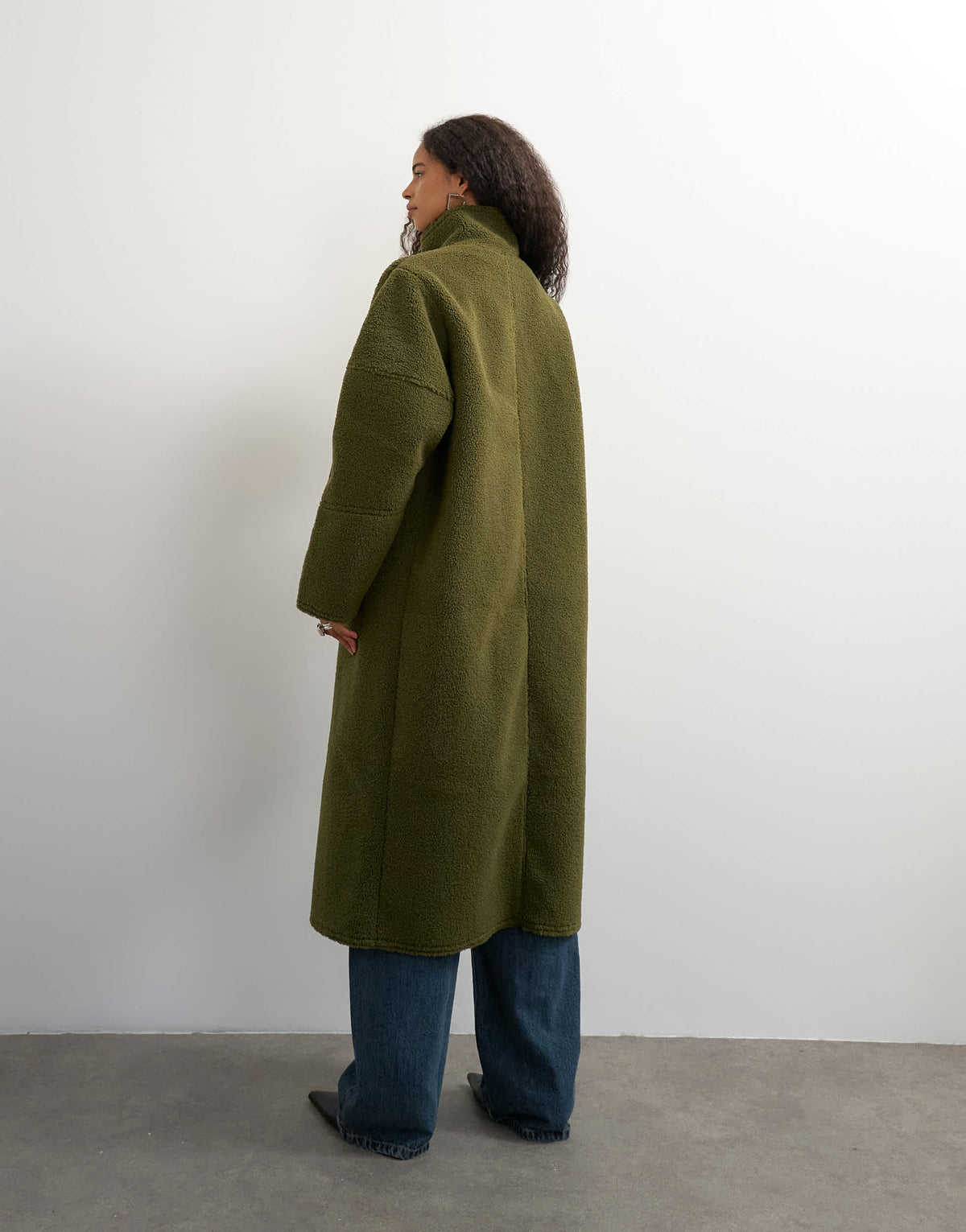 Topshop longline borg coat in green