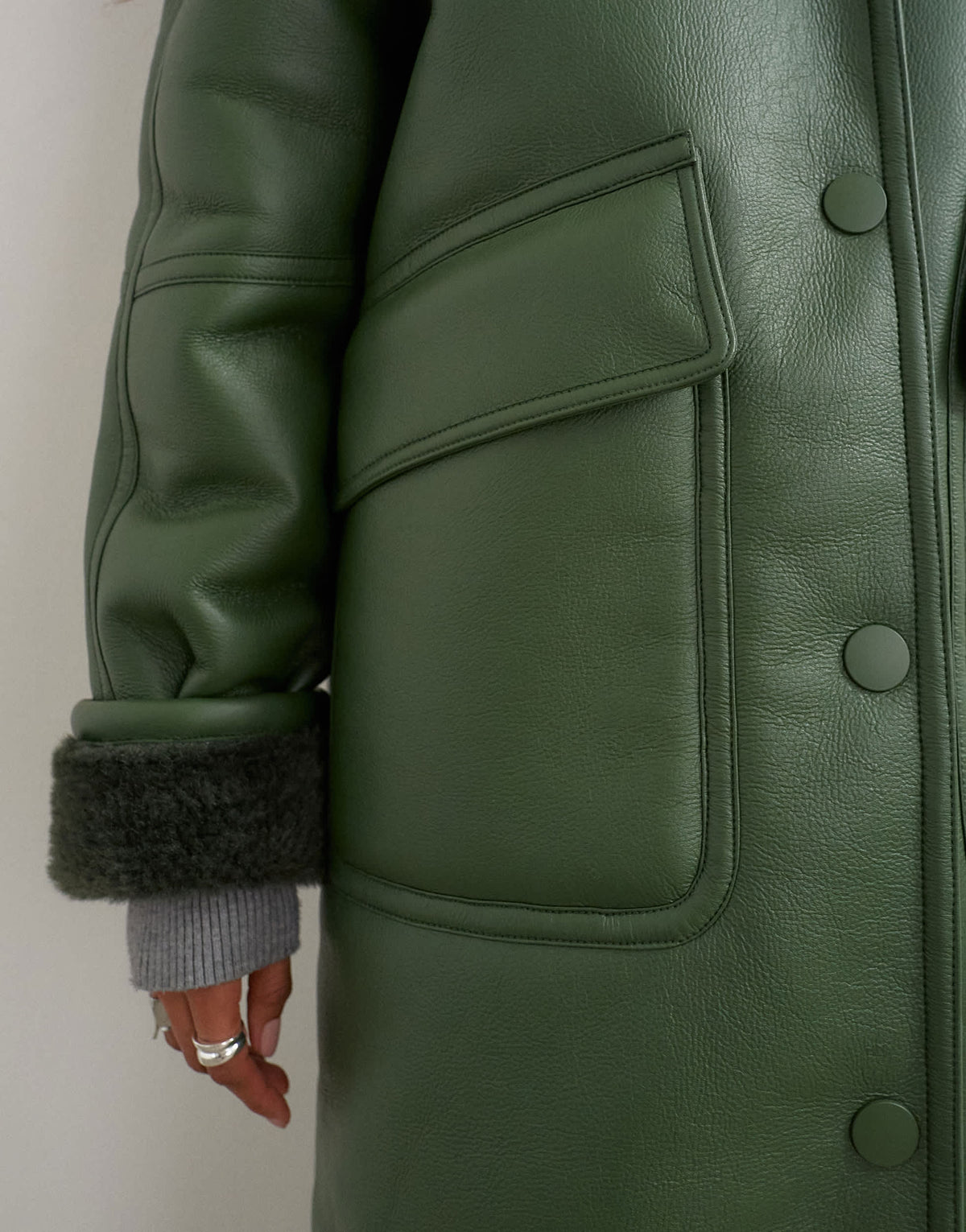 Topshop longline borg coat in green