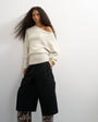 Topshop knitted asymmetric neck fluffy longline draped jumper with wool in latte