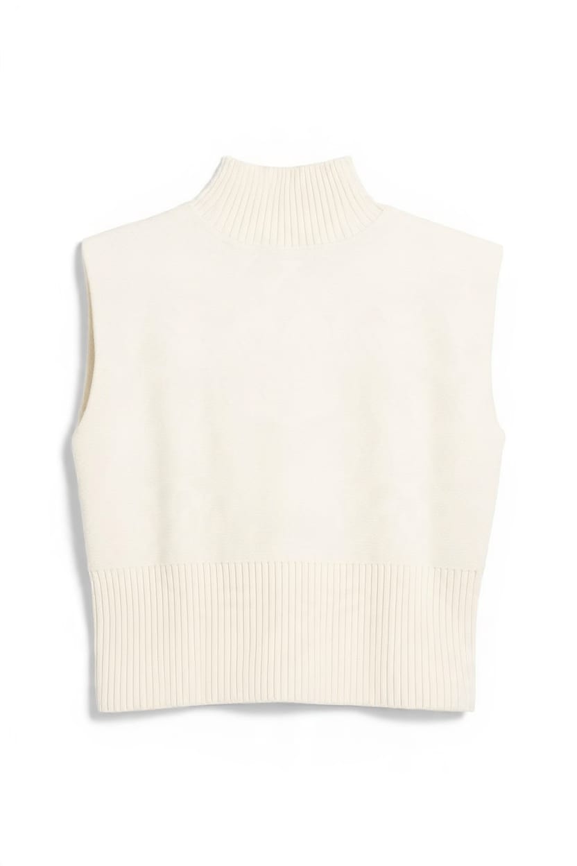 Topshop knitted sculpted sleeveless funnel neck jumper in ivory