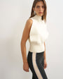 Topshop knitted sculpted sleeveless funnel neck jumper in ivory