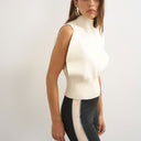 Topshop knitted sculpted sleeveless funnel neck jumper in ivory