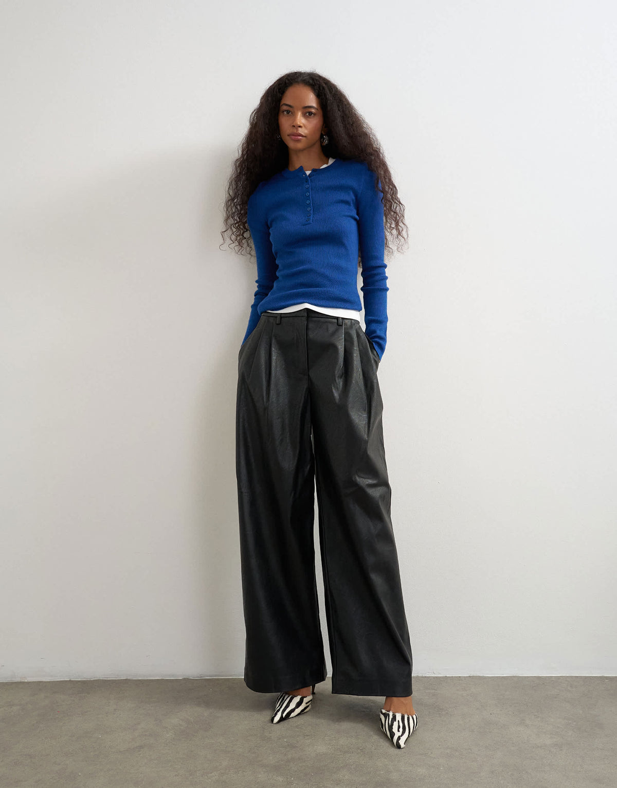 Topshop faux leather pleated trouser in black