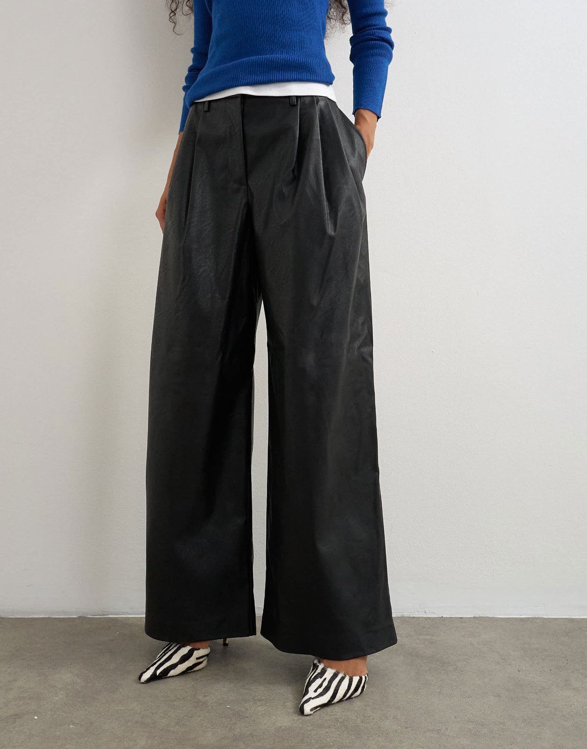 Topshop faux leather pleated trouser in black