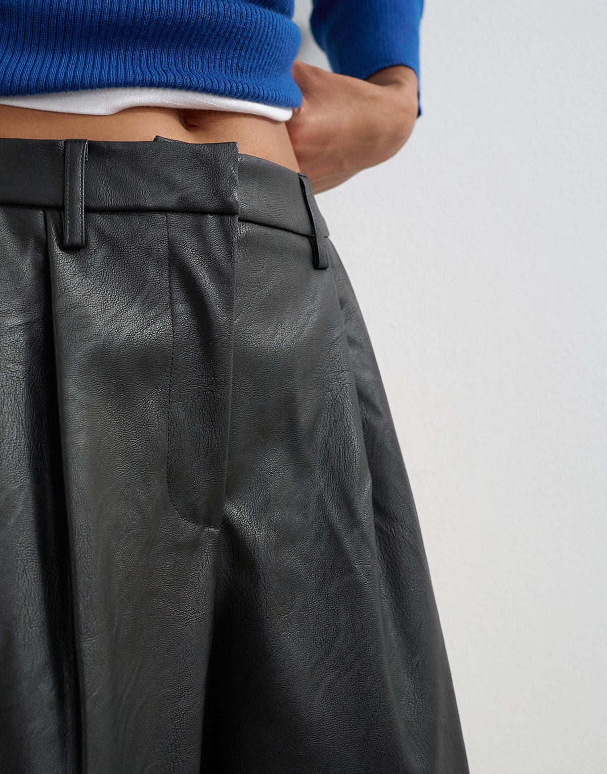 Topshop faux leather pleated trouser in black