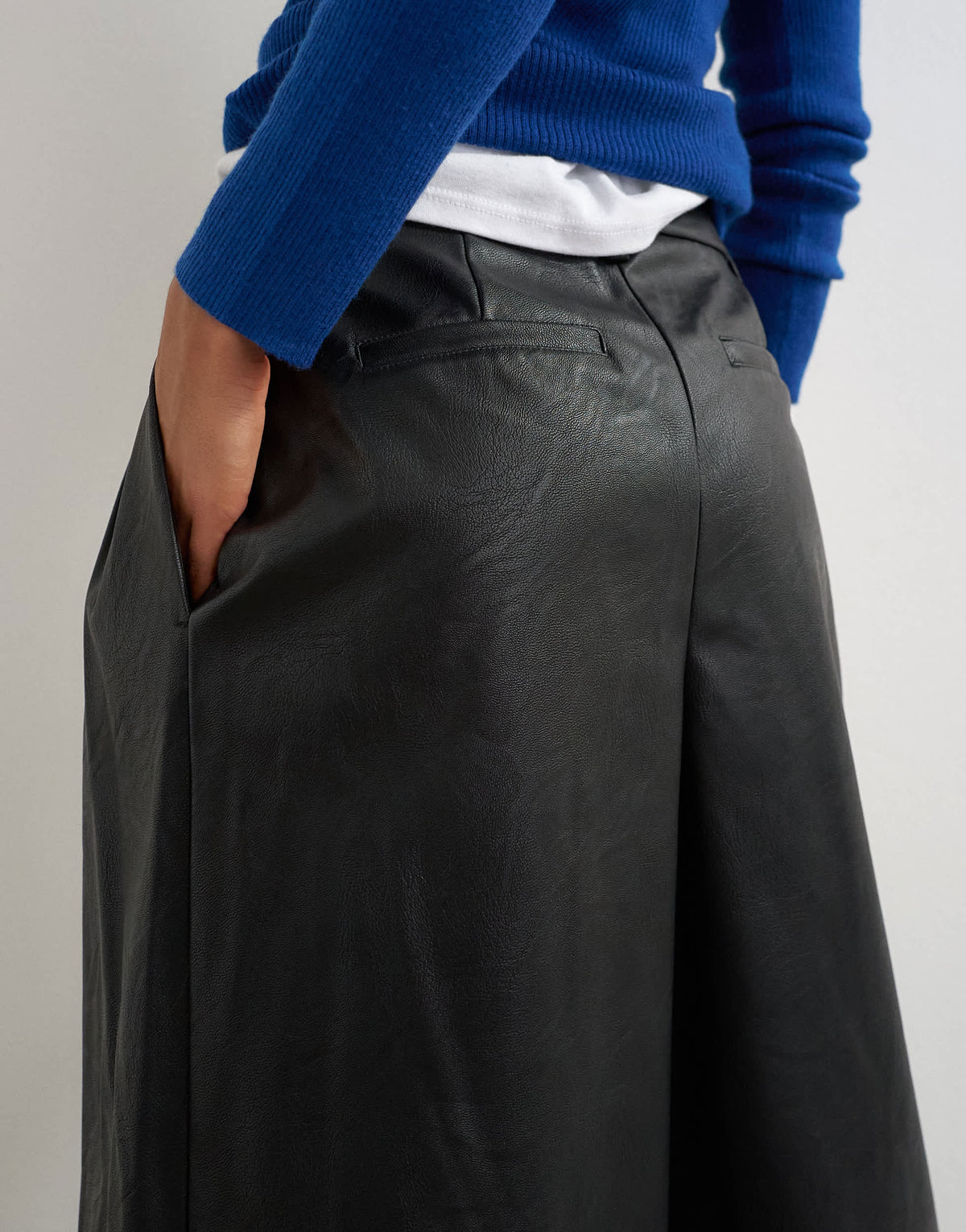 Topshop faux leather pleated trouser in black