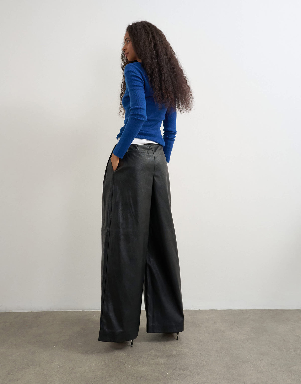 Topshop faux leather pleated trouser in black