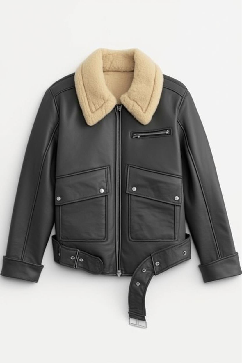Topshop belted faux leather jacket in black and tan