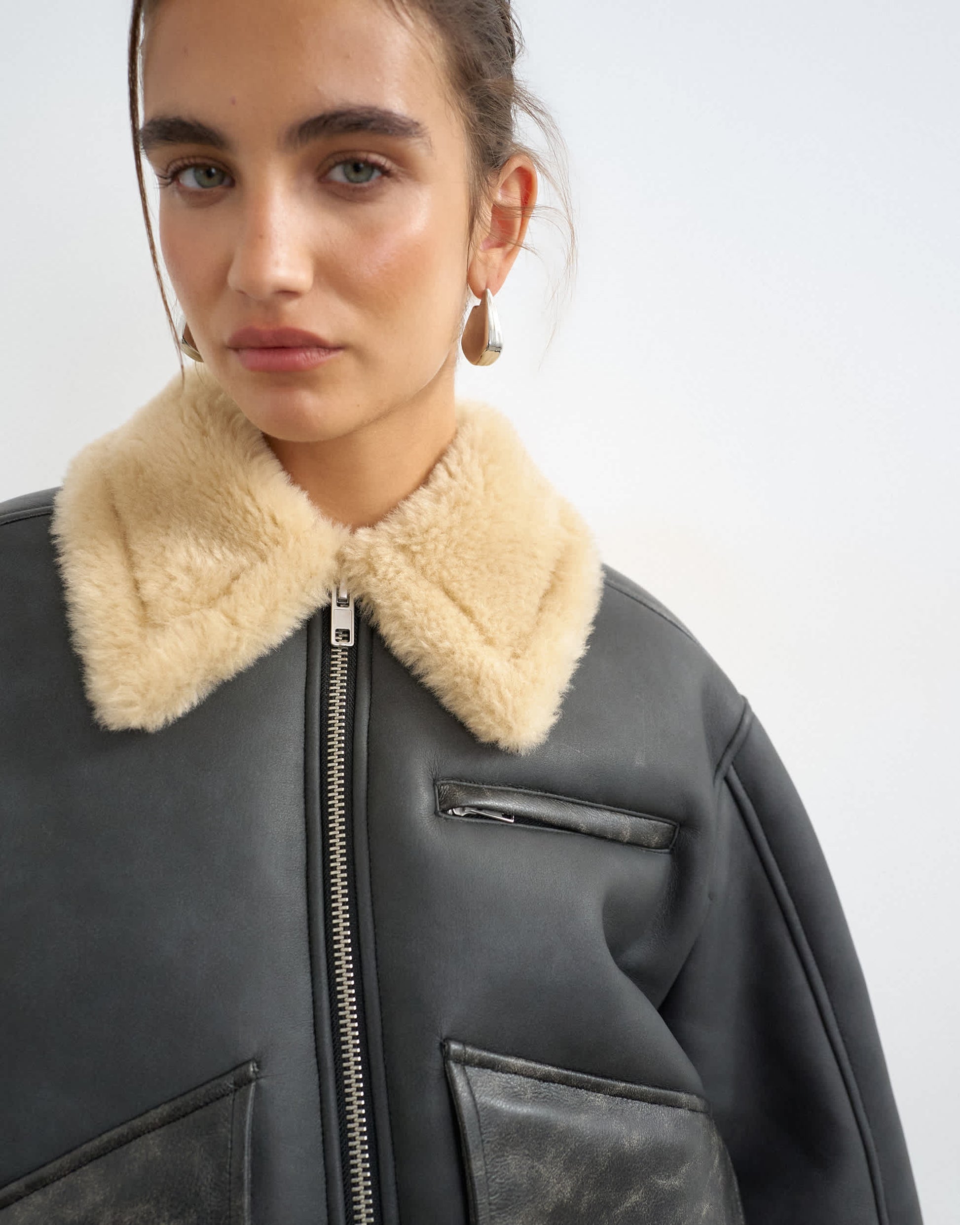 Topshop belted faux leather jacket in black and tan