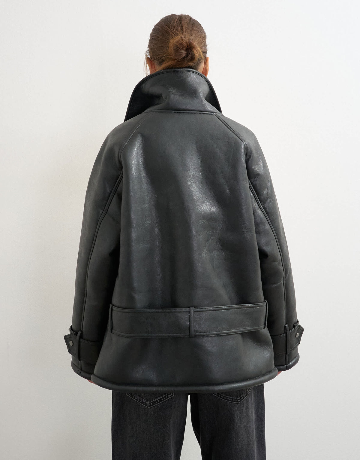 Topshop oversized belted faux leather jacket in black and tan