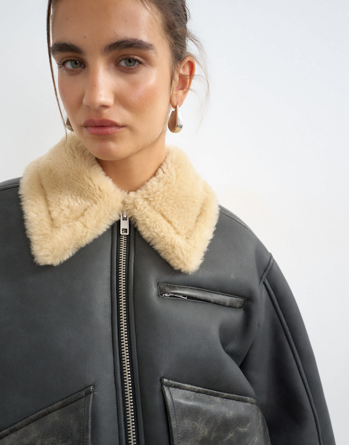 Topshop belted faux leather jacket in black and tan