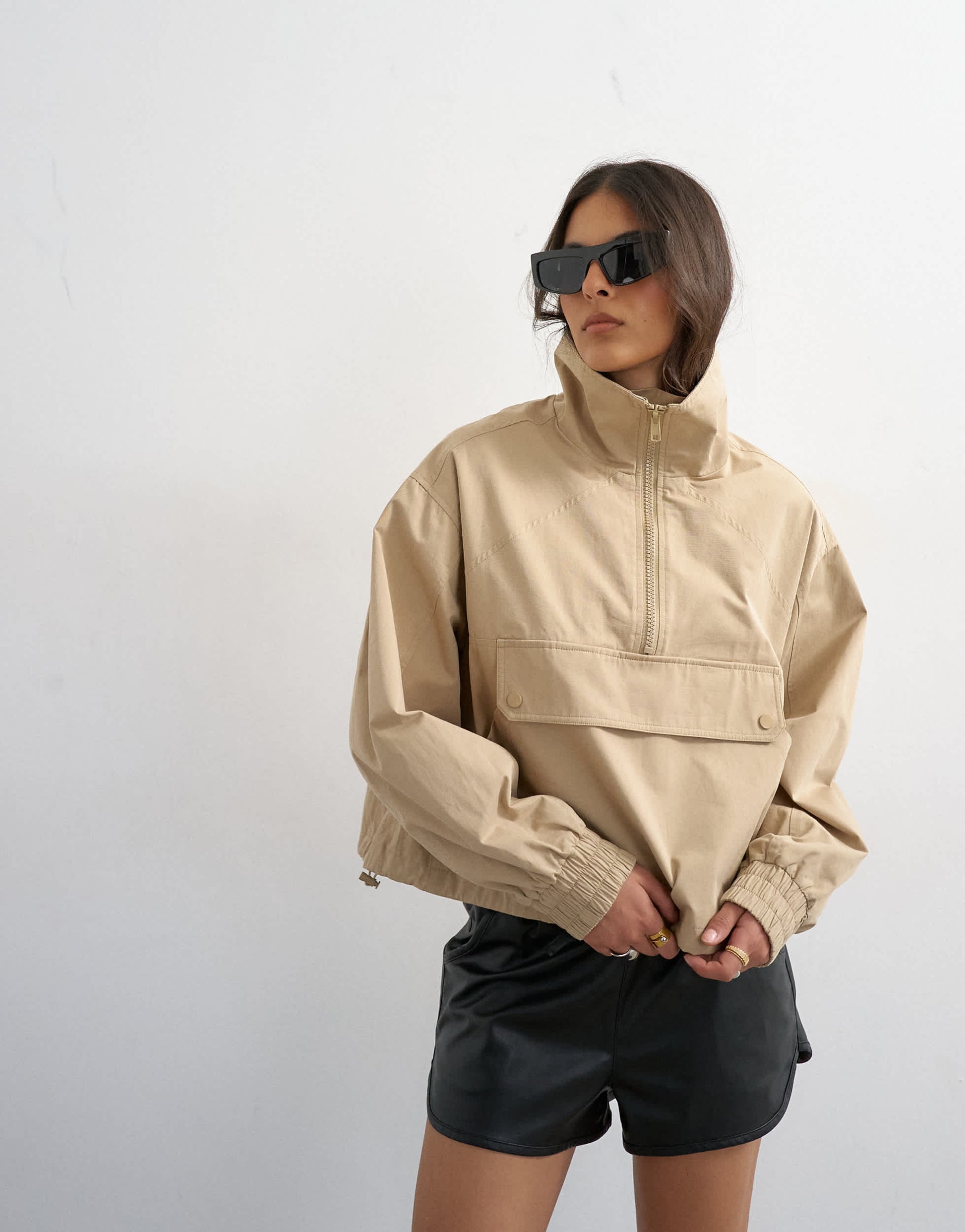 Topshop pocket detail zip up jacket in stone