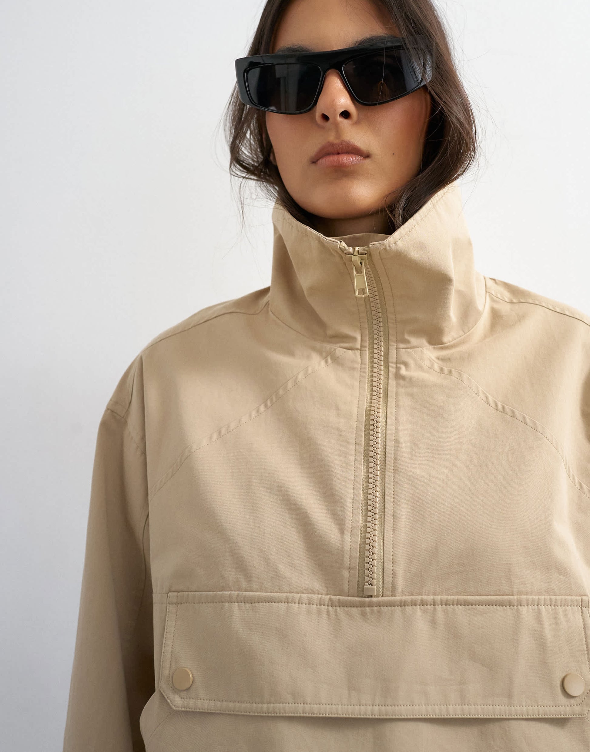 Topshop pocket detail zip up jacket in stone