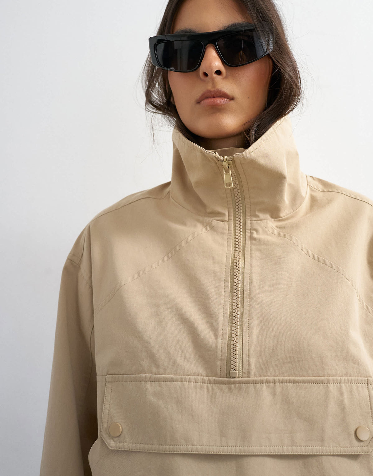 Topshop pocket detail zip up jacket in stone