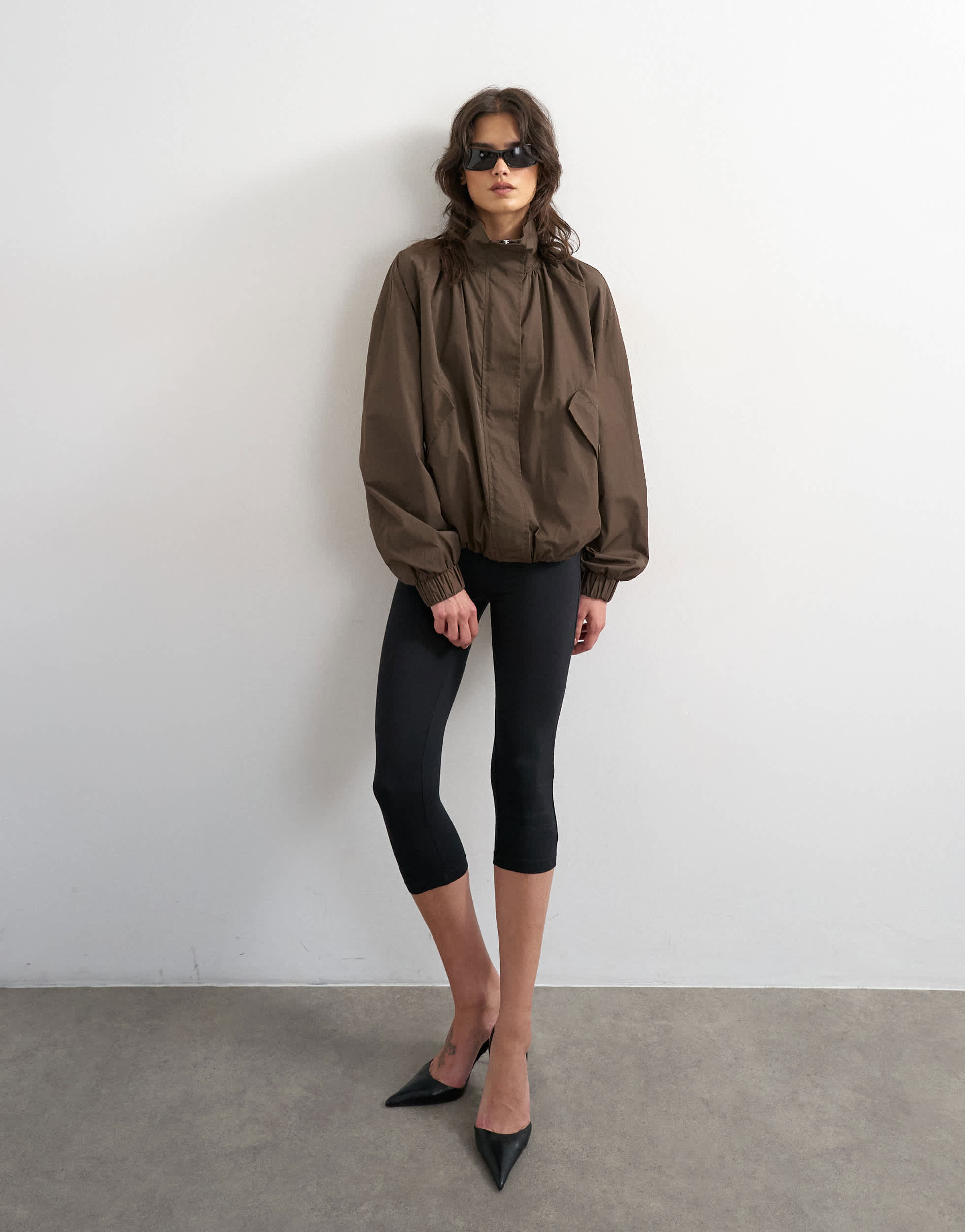 Topshop techy drawcord waist jacket in brown