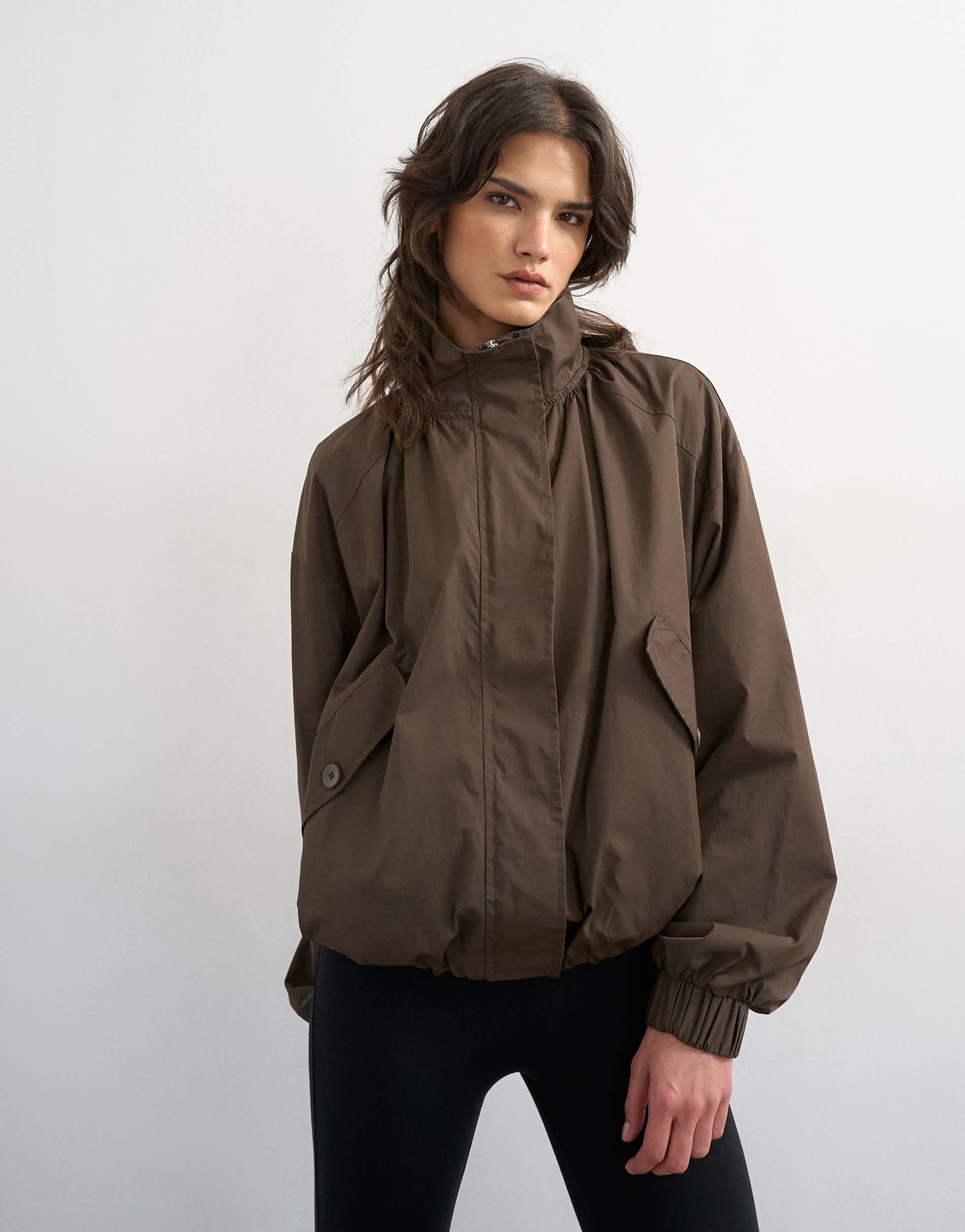Topshop techy drawcord waist jacket in brown
