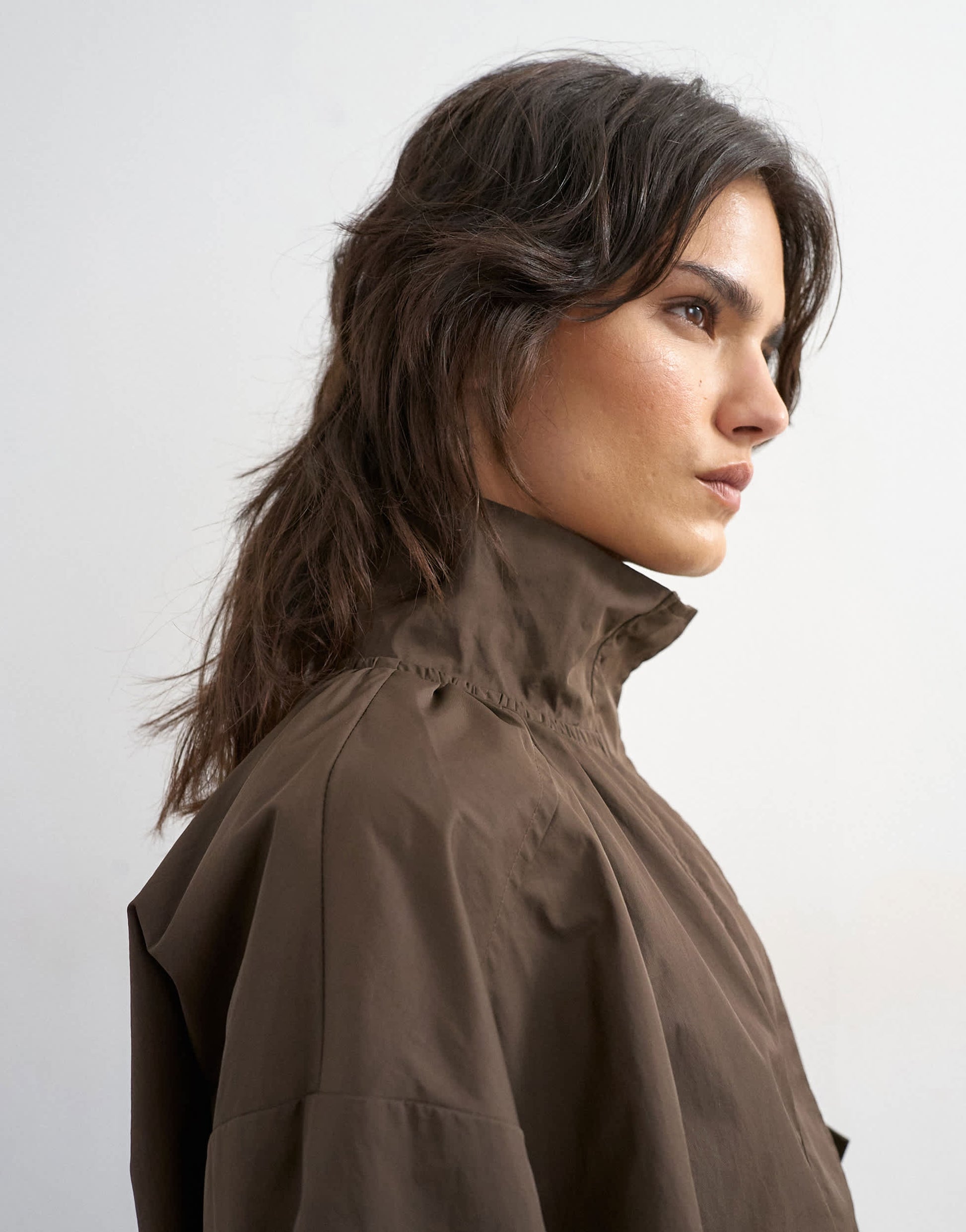 Topshop techy drawcord waist jacket in brown