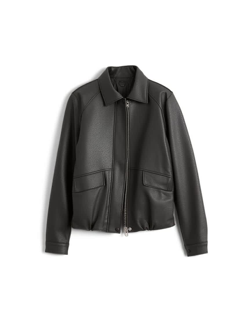 Topshop clean faux leather bomber jacket in black