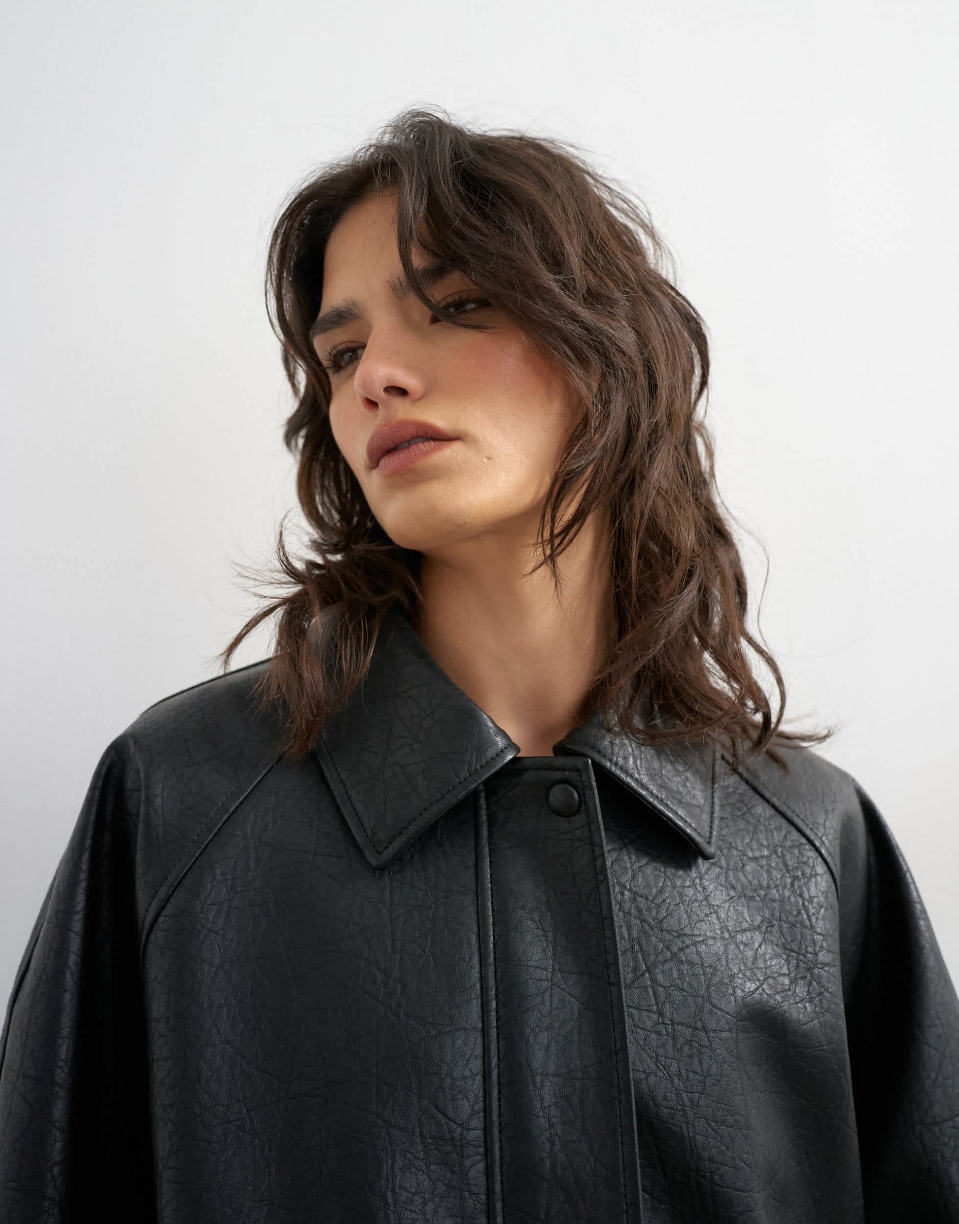 Topshop clean faux leather bomber jacket in black