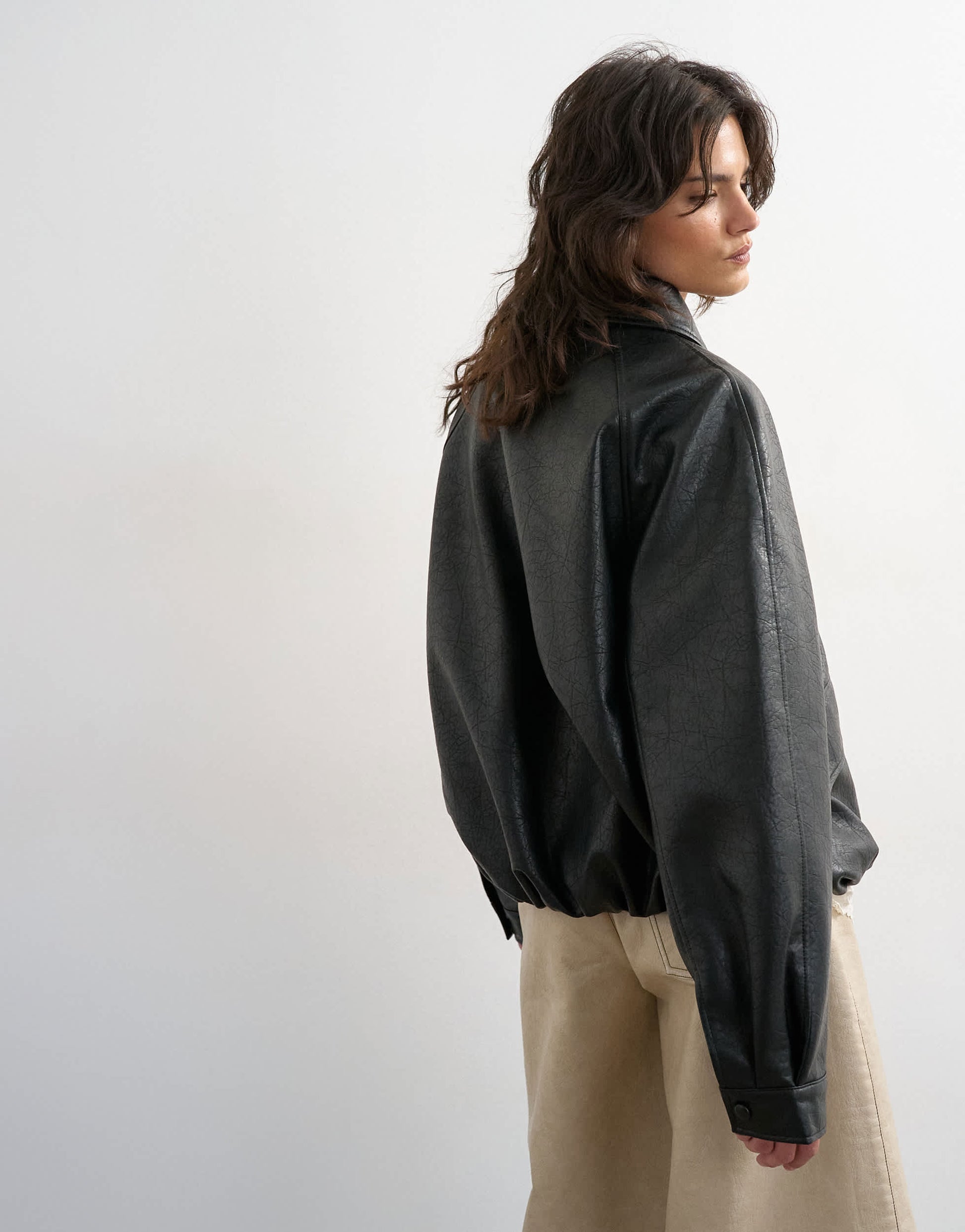 Topshop clean faux leather bomber jacket in black