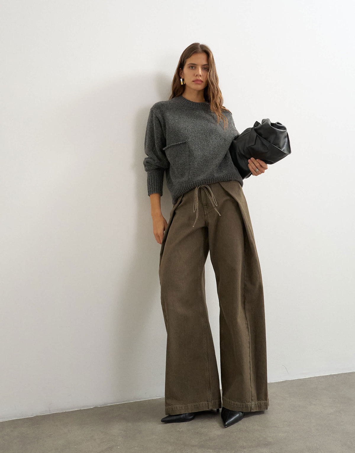 Topshop knitted pocket jumper in smoke