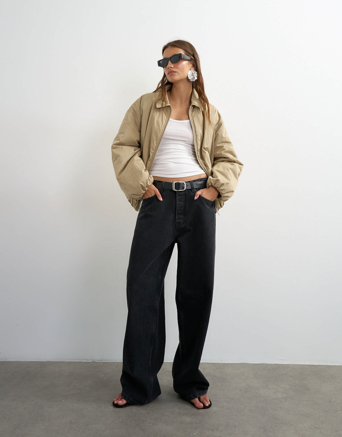 Topshop nylon bomber jacket in stone