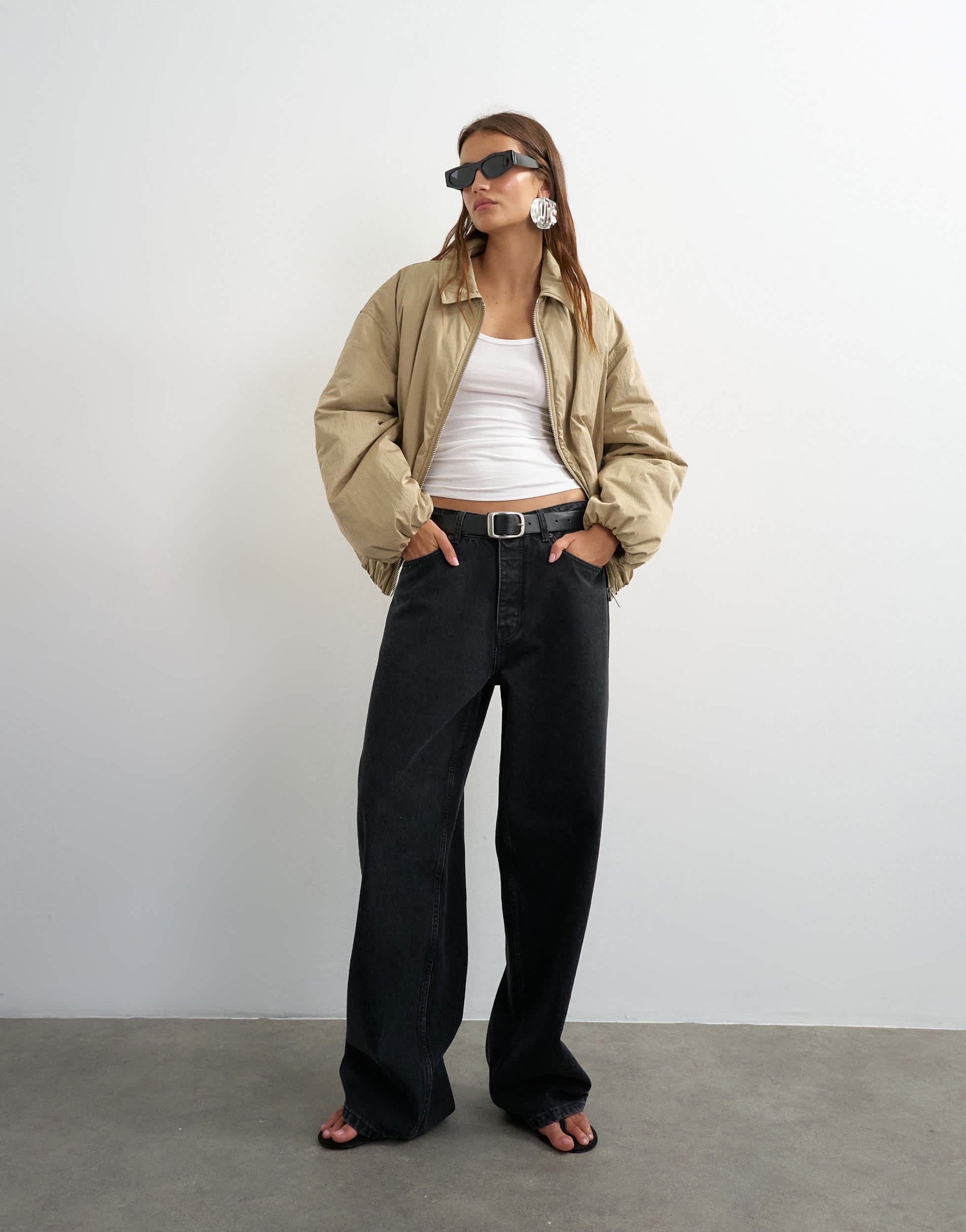 Topshop nylon bomber jacket in stone