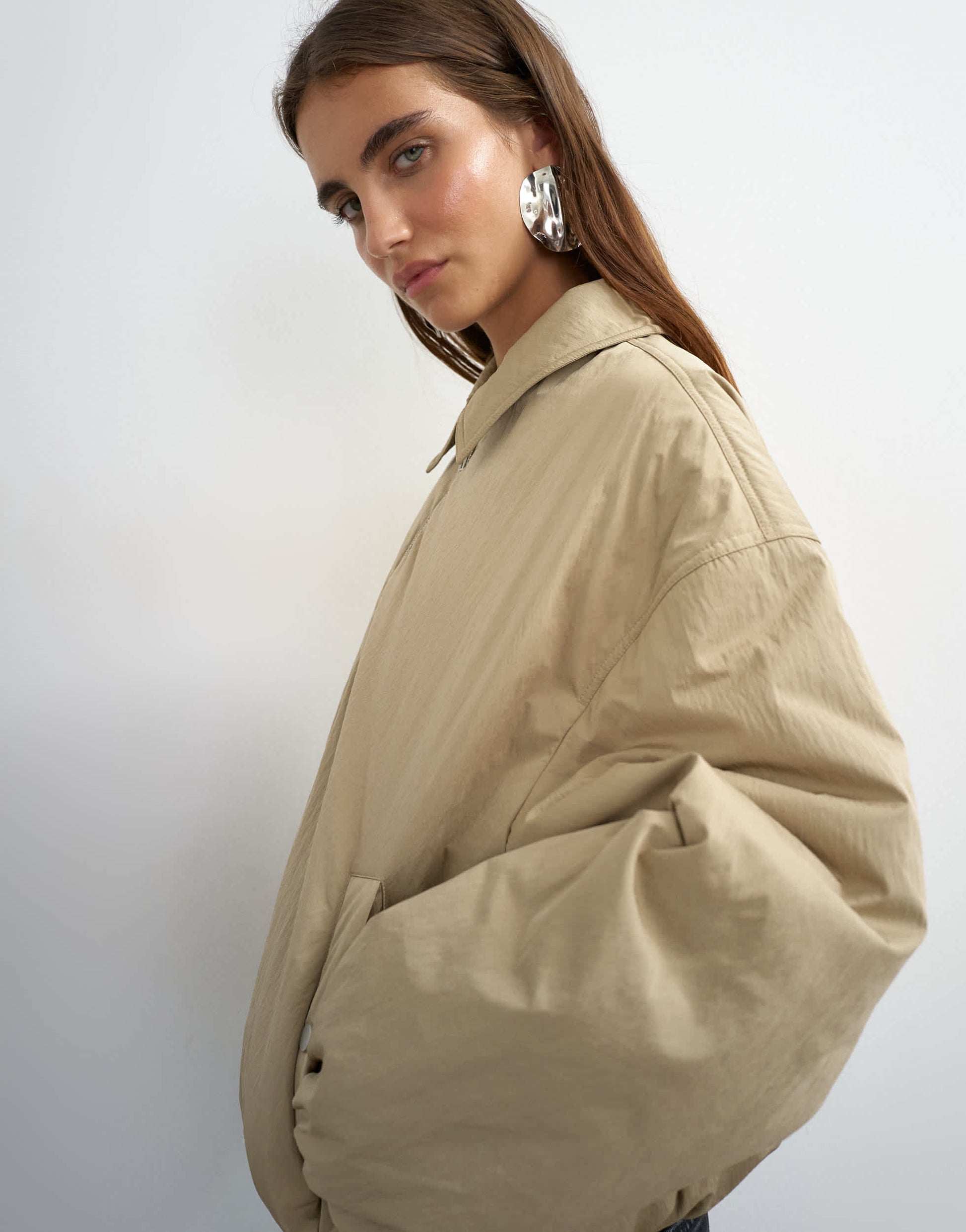 Topshop nylon bomber jacket in stone