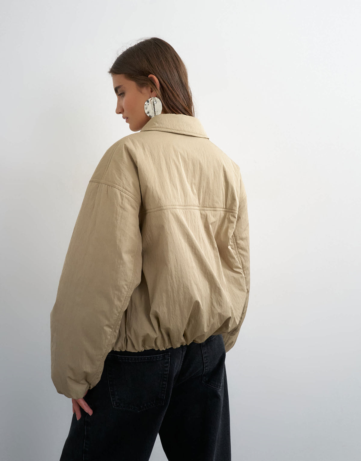Topshop nylon bomber jacket in stone