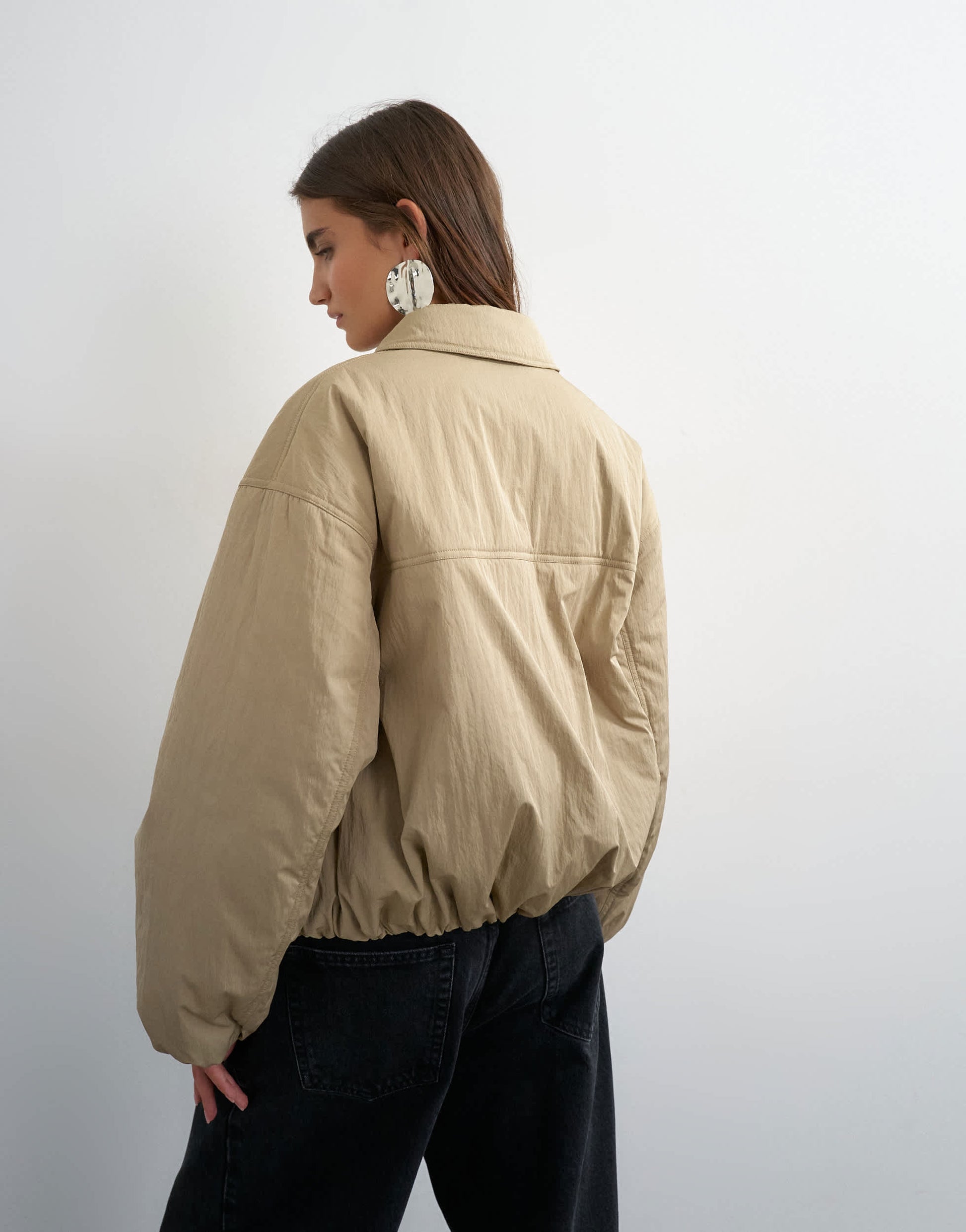 Topshop nylon bomber jacket in stone
