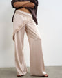 Topshop satin wrap around lace detail trouser in oyster