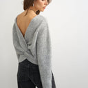 Topshop knitted knot back detail jumper with wool in light grey