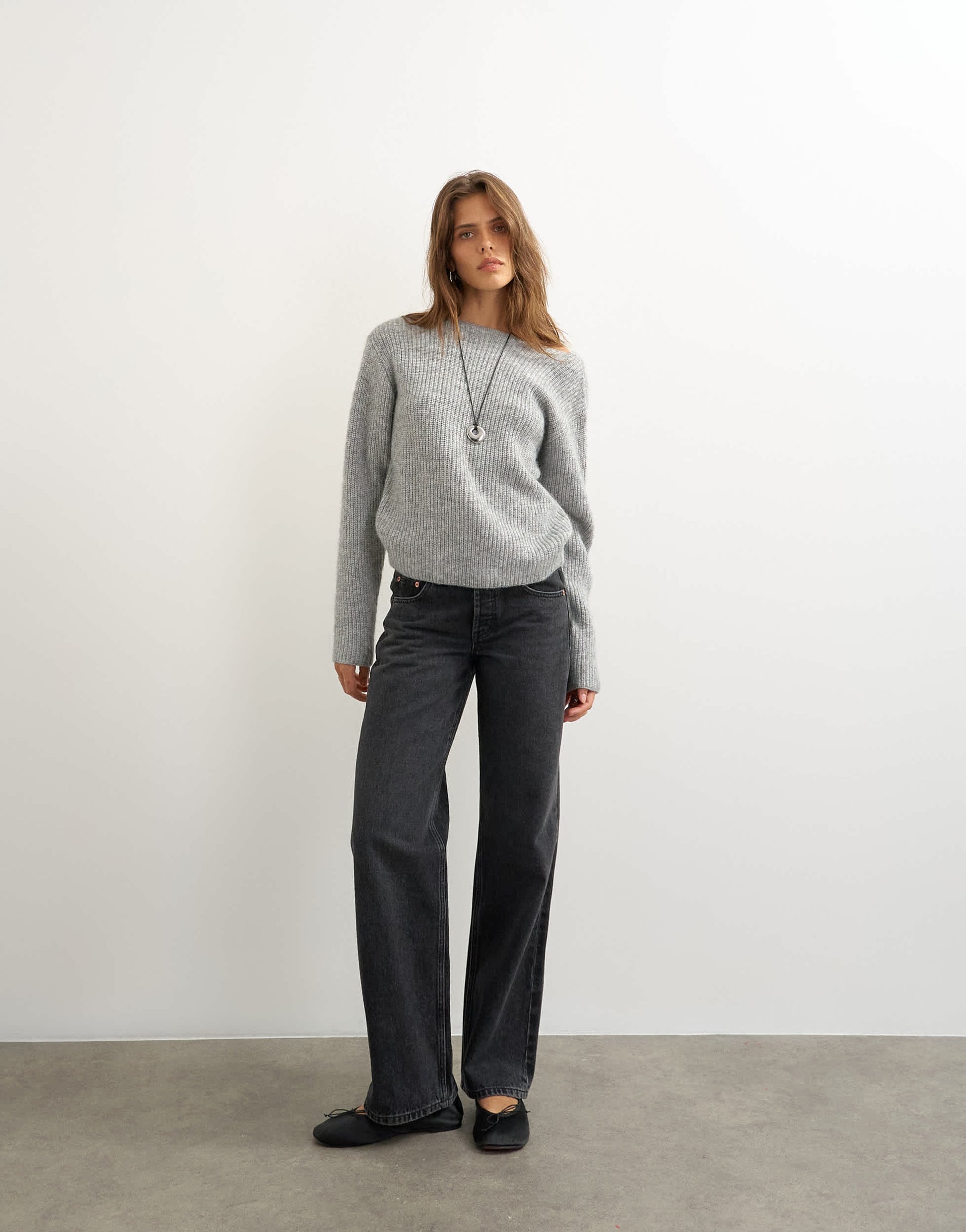 Topshop knitted knot back detail jumper with wool in light grey