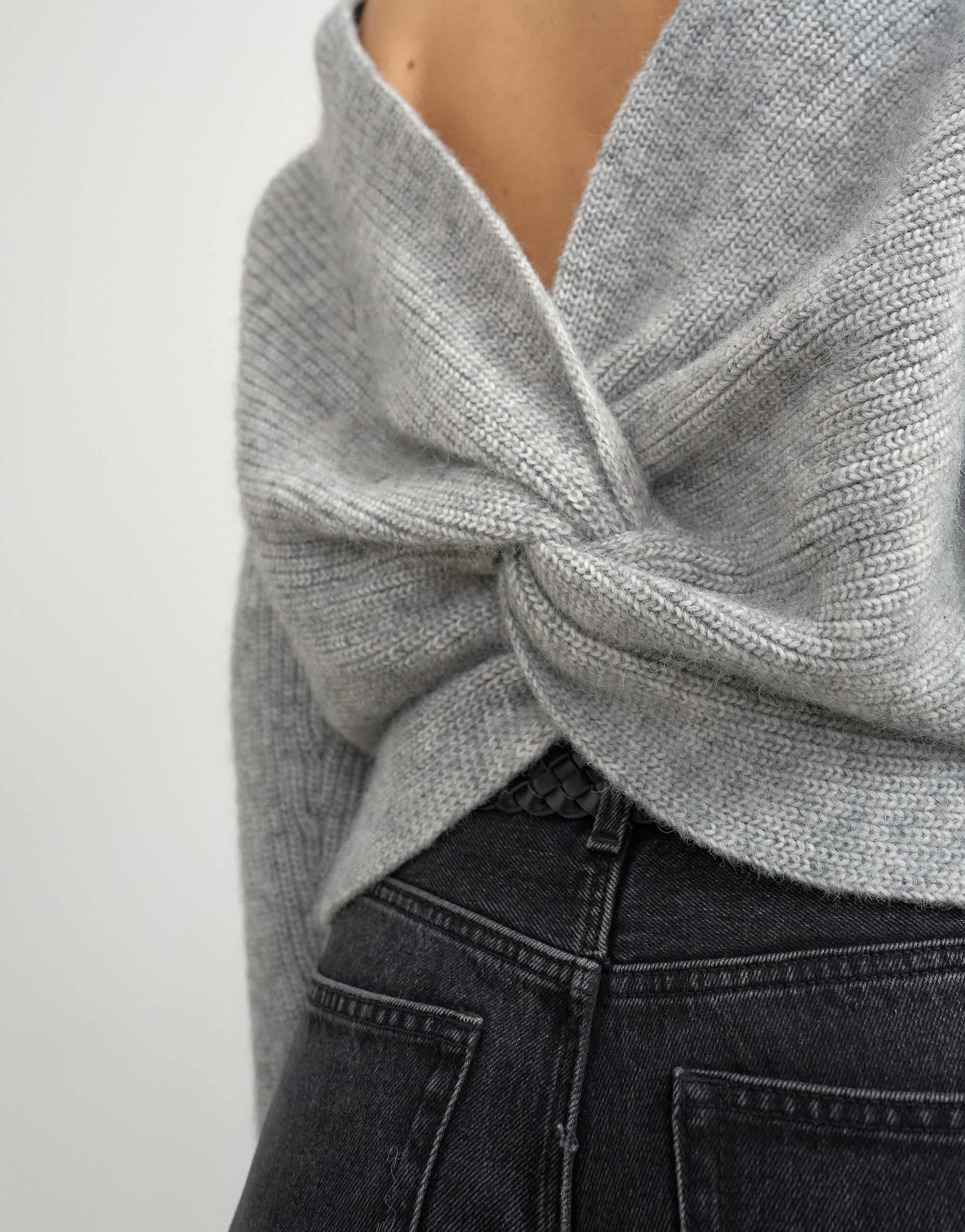 Topshop knitted knot back detail jumper with wool in light grey
