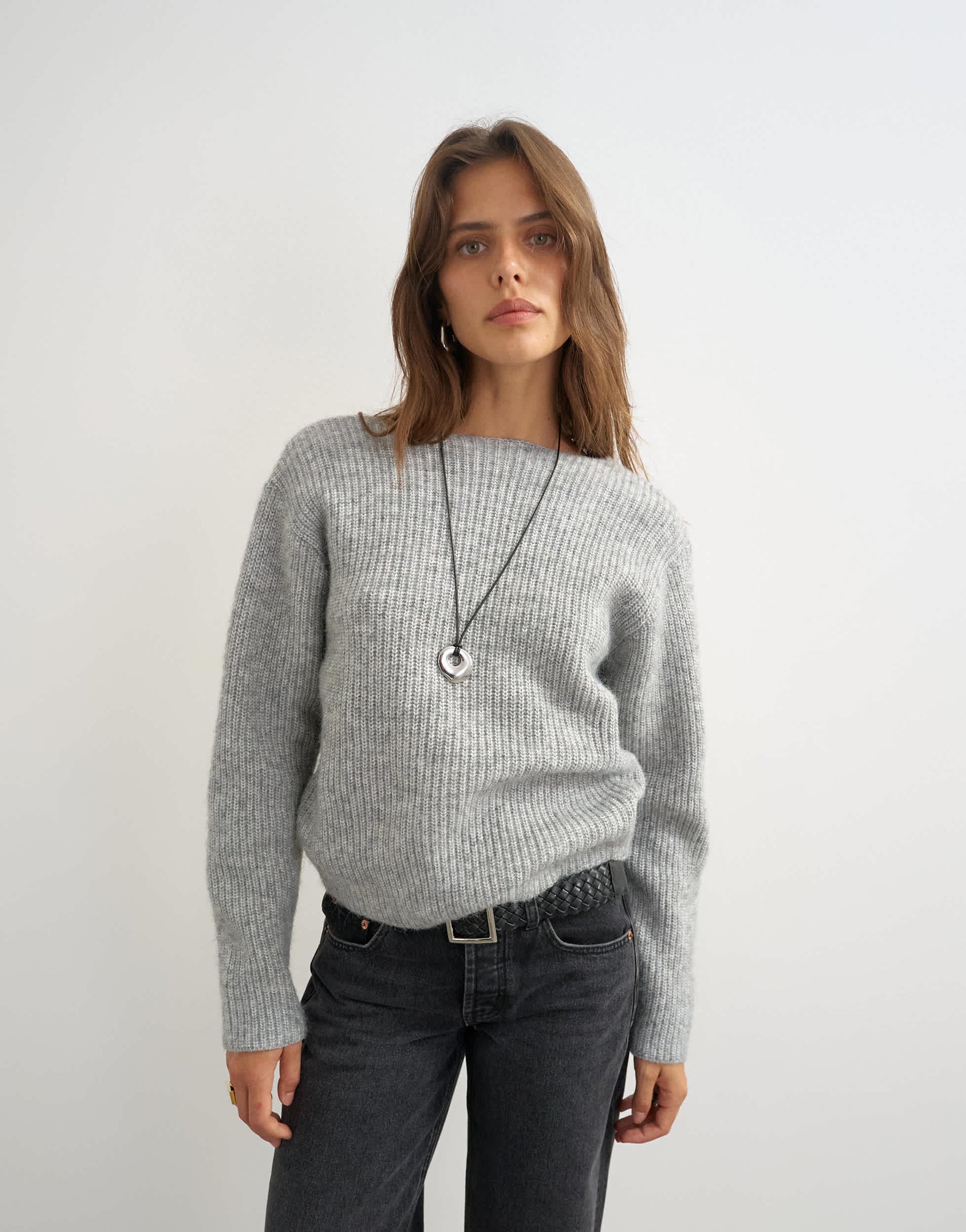Topshop knitted knot back detail jumper with wool in light grey