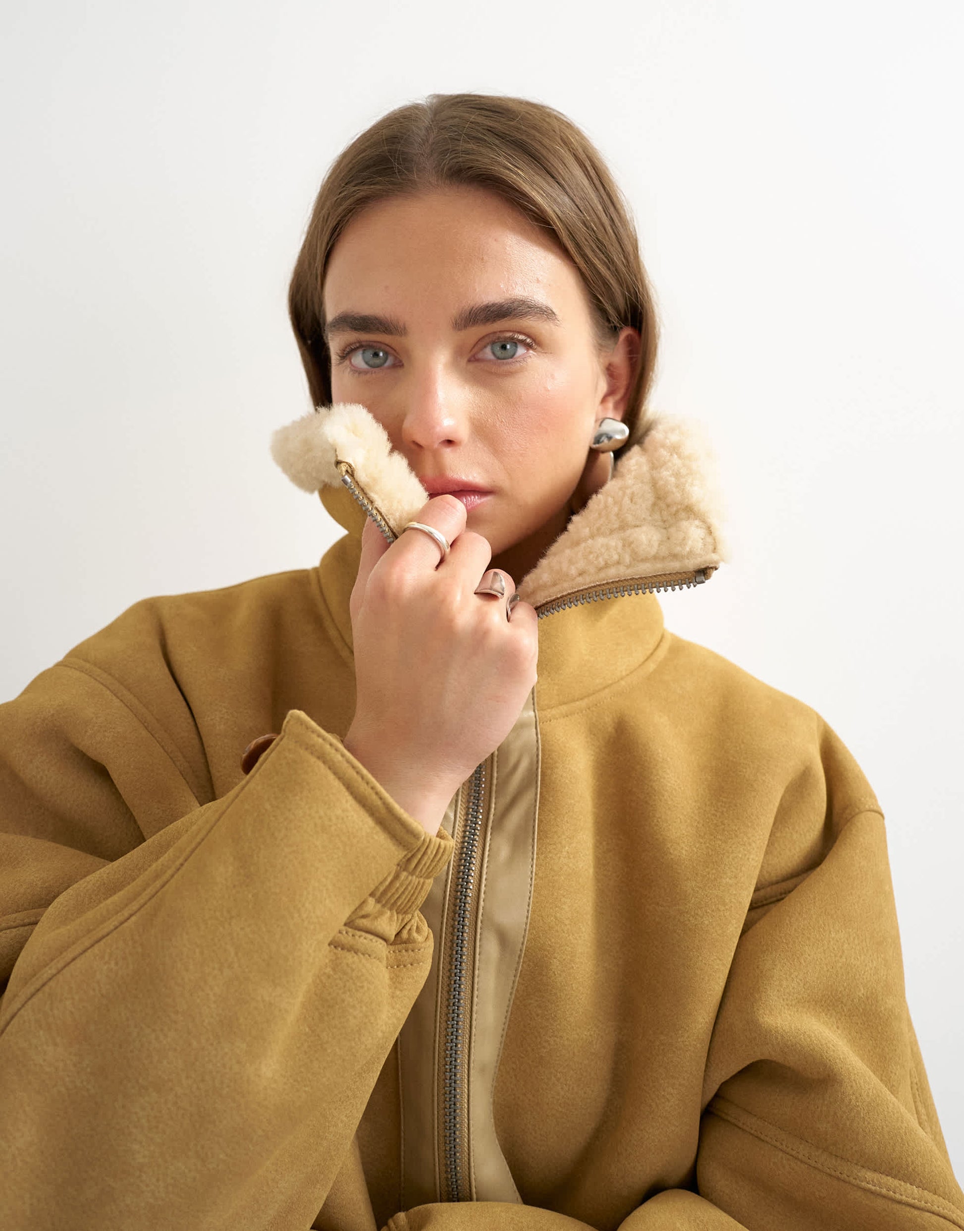 Topshop ovoid shearling jacket in tan