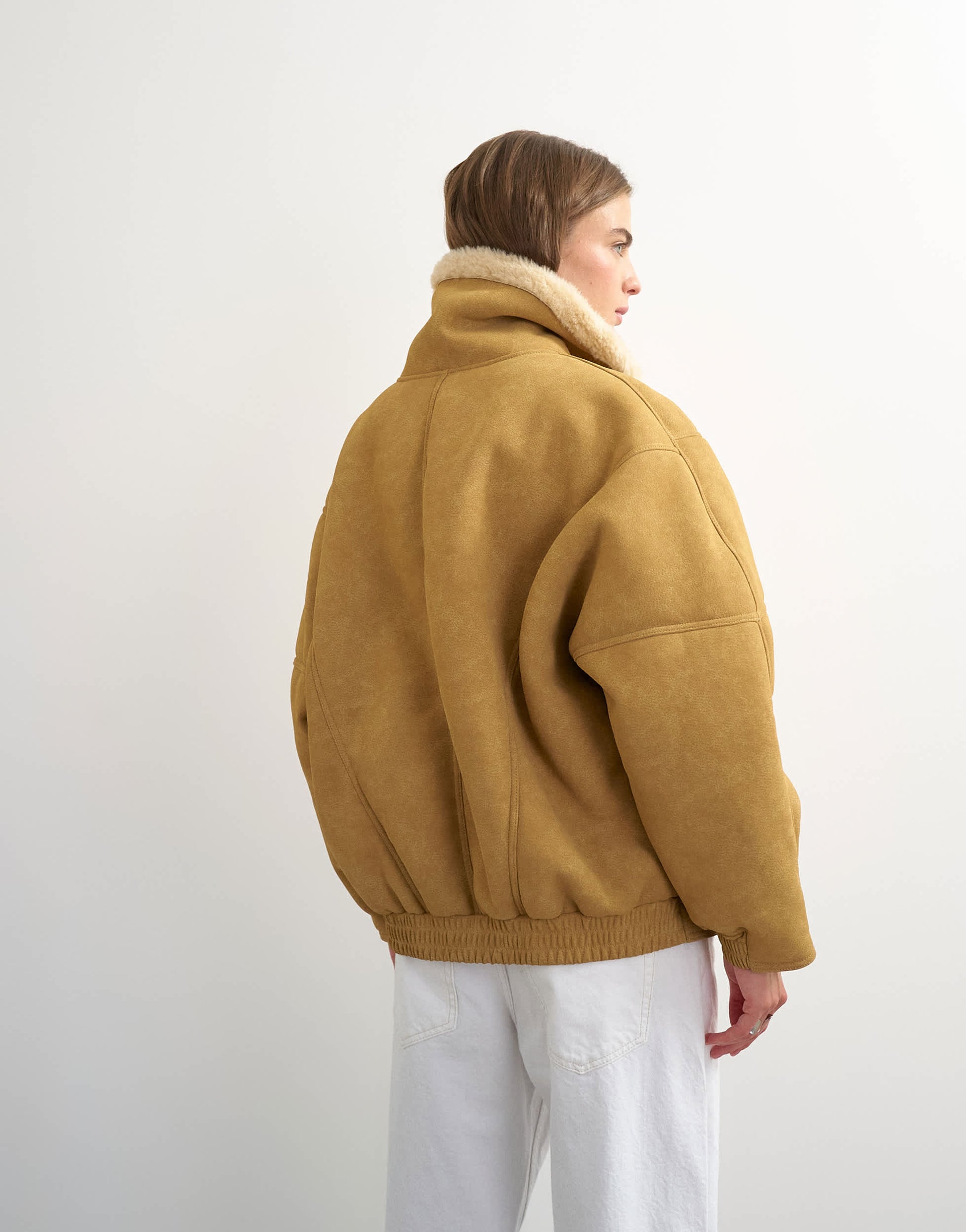 Topshop ovoid shearling jacket in tan