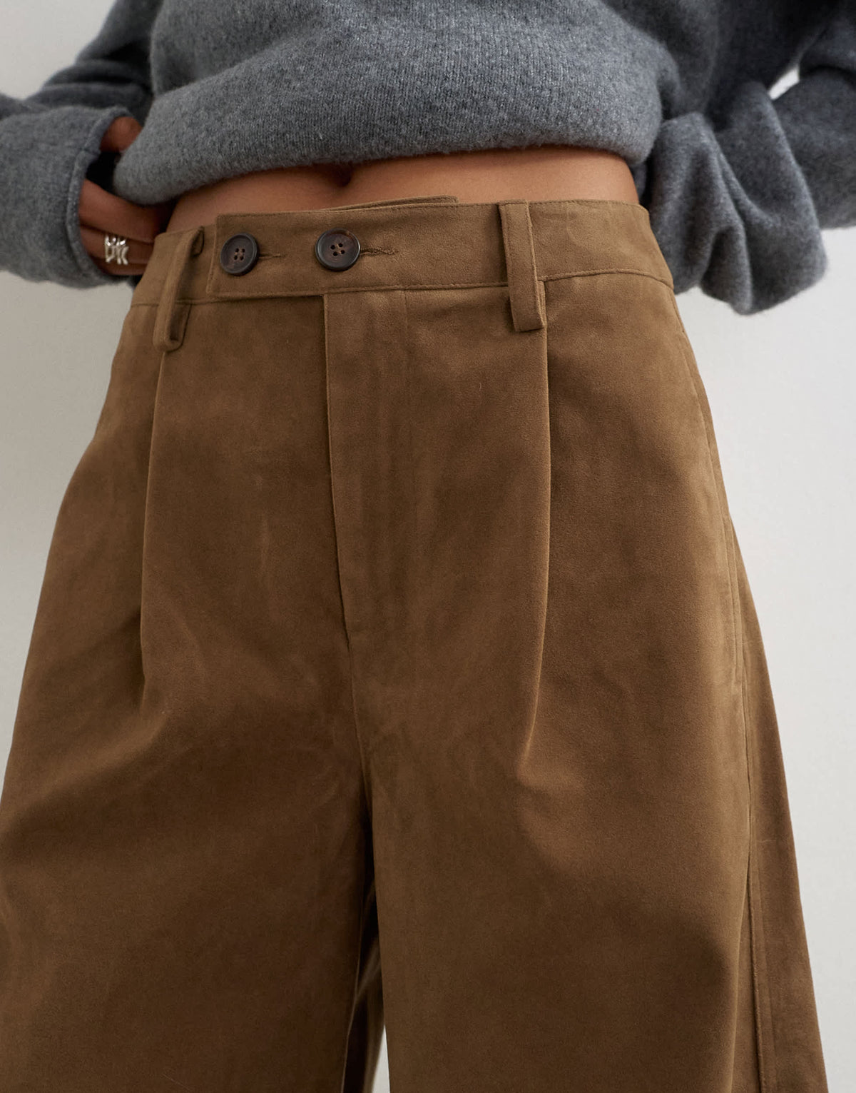 Topshop faux suede barrel leg trouser in choc