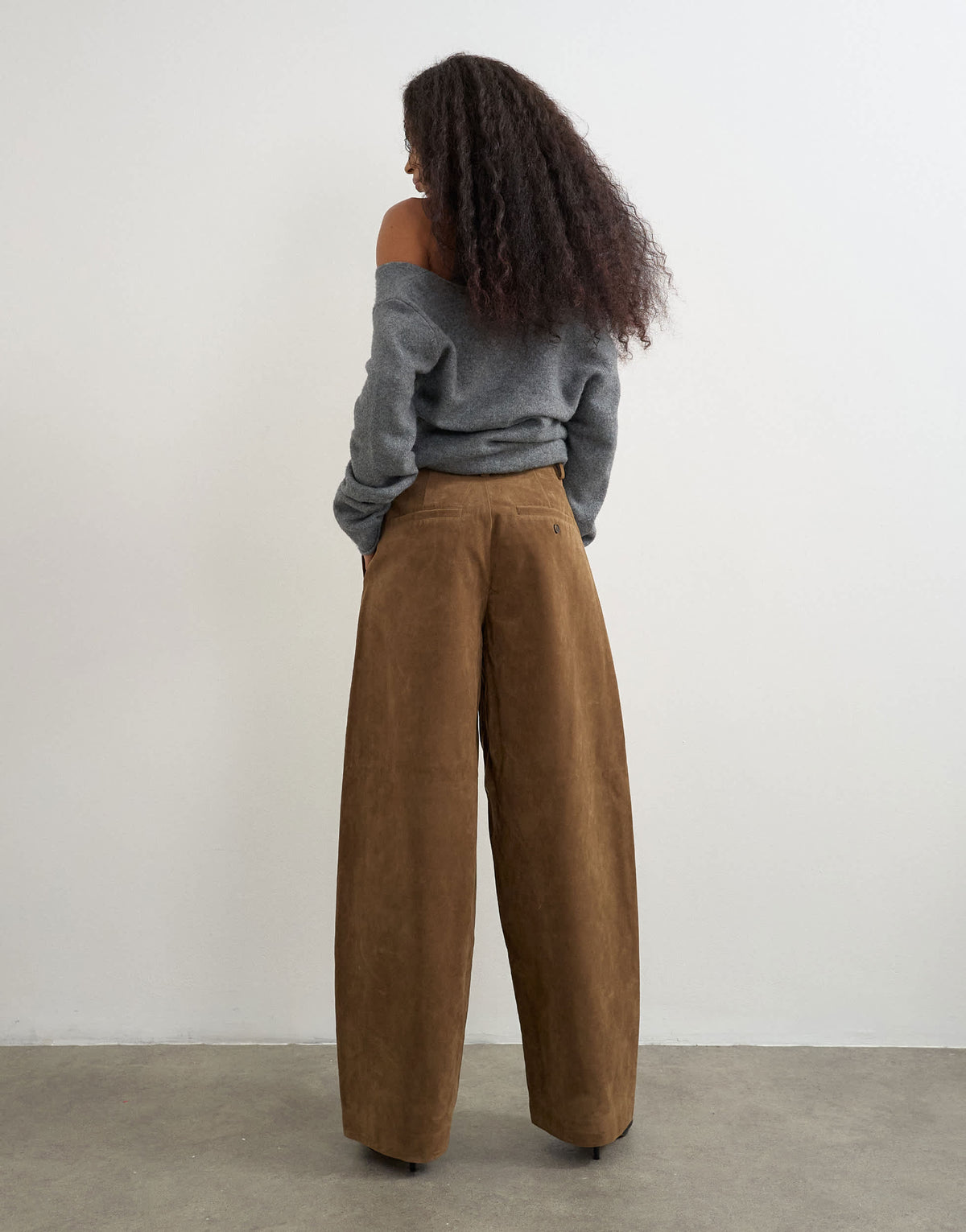 Topshop faux suede barrel leg trouser in choc
