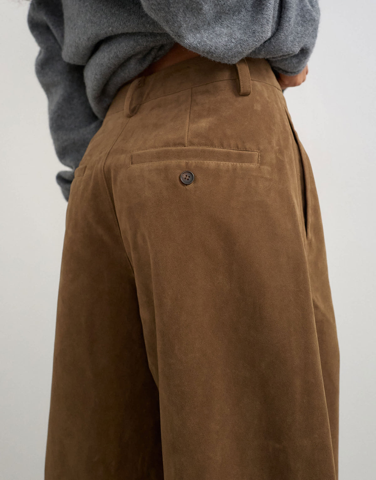 Topshop faux suede barrel leg trouser in choc
