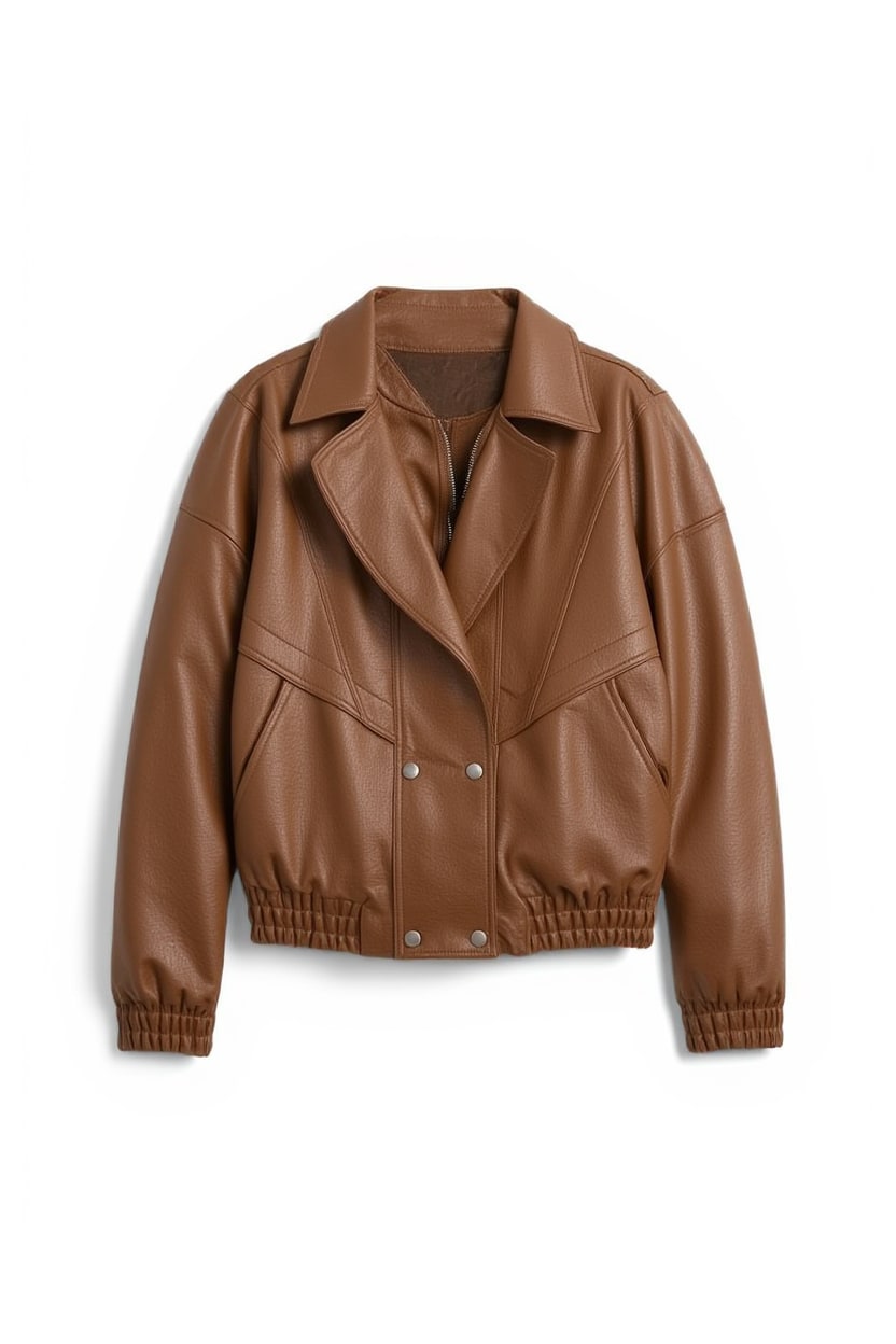 Topshop faux leather seam detail bomber jacket in tan