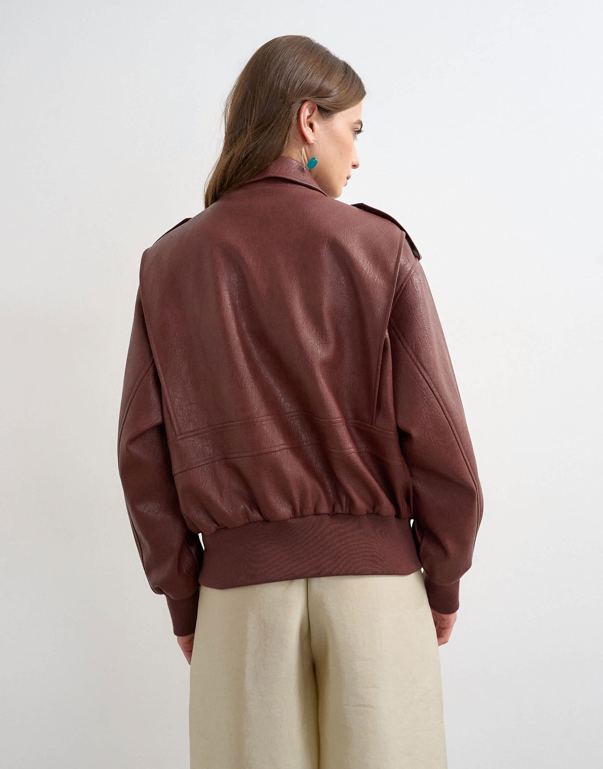 Topshop faux leather bomber jacket in burgundy