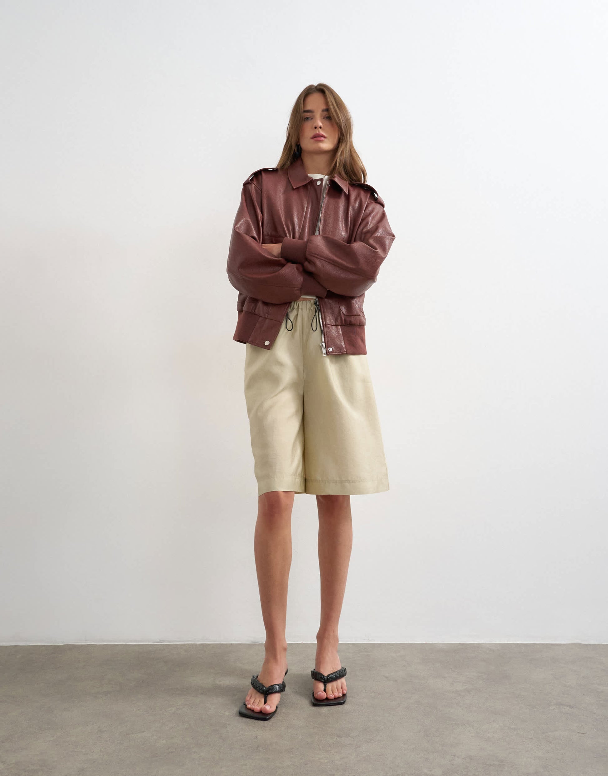 Topshop faux leather bomber jacket in burgundy