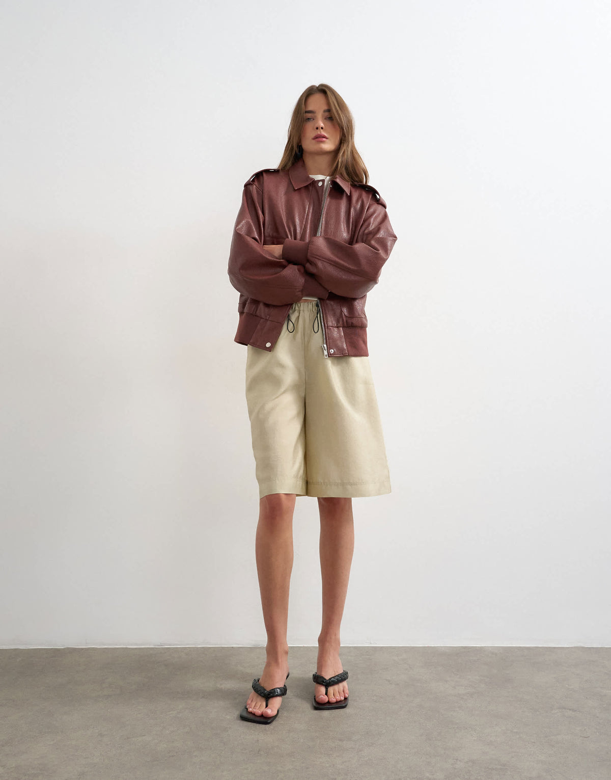Topshop faux leather bomber jacket in burgundy