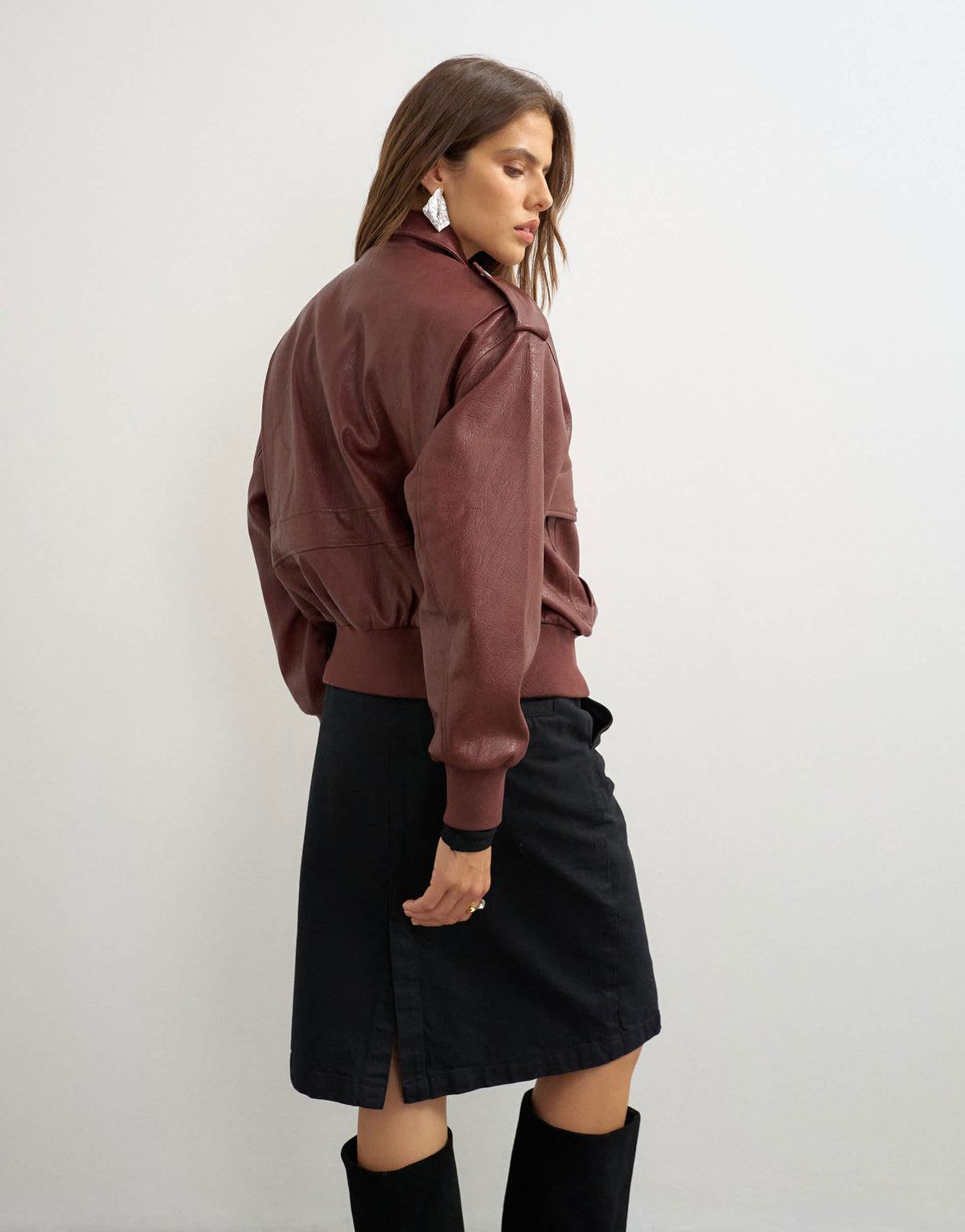 Topshop faux leather bomber jacket in burgundy
