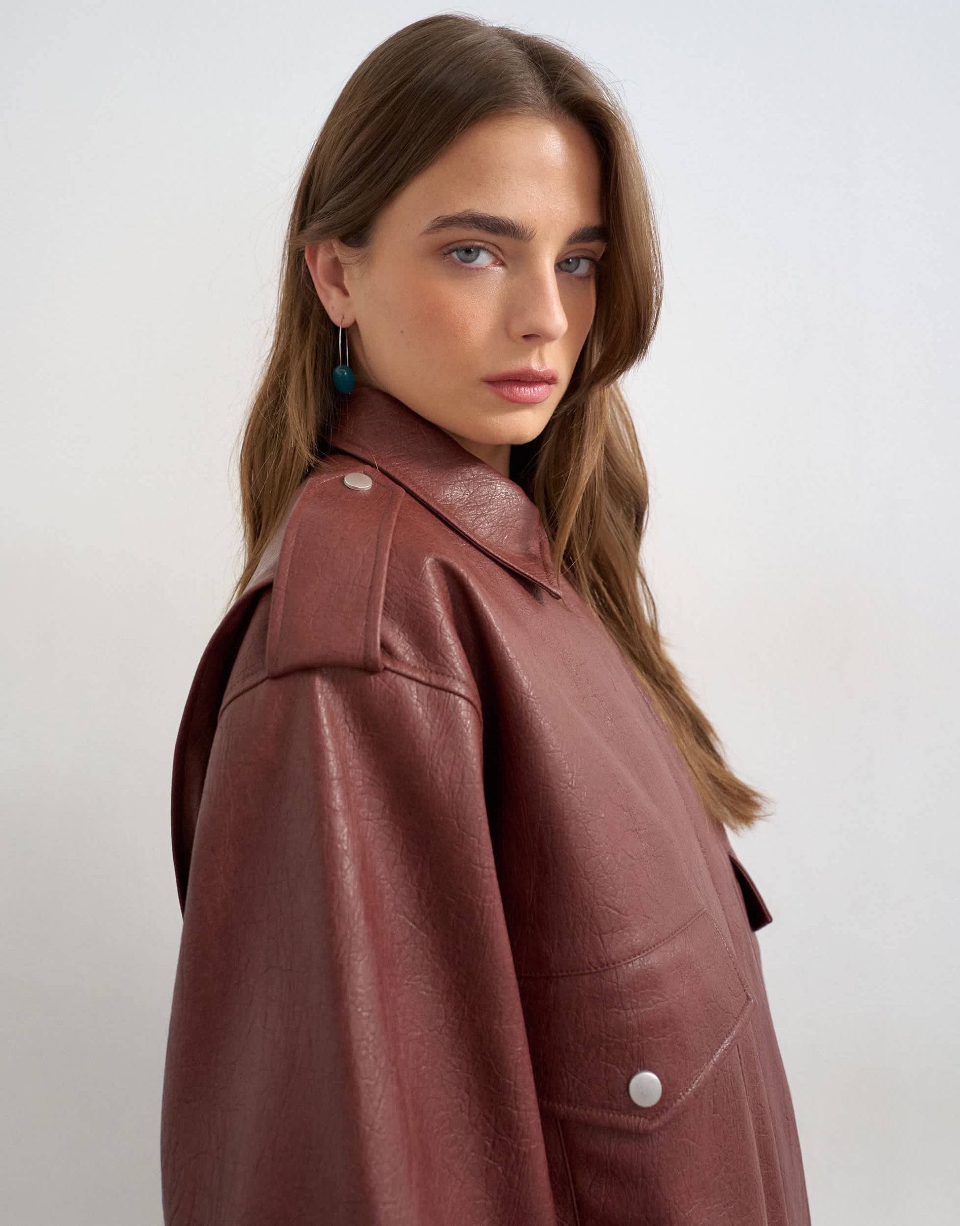 Topshop faux leather bomber jacket in burgundy